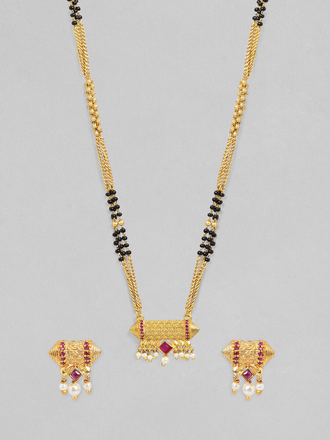 

Rubans Gold Plated Delicate Pendant Mangalsutra With Earrings