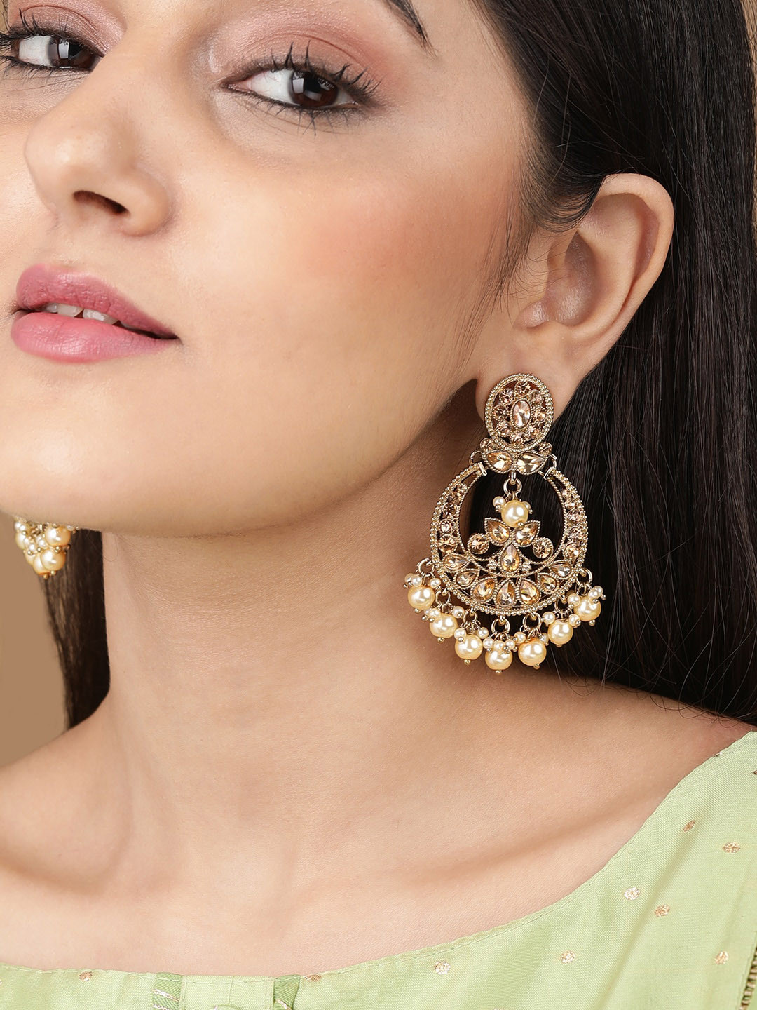 

Rubans Gold-Toned Crescent Shaped Chandbalis Earrings
