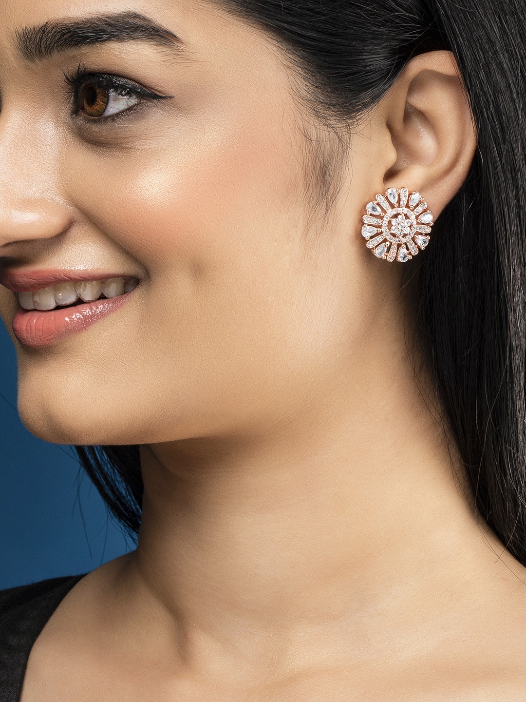 

Rubans Gold-Toned AD Studded Studded Circular Studs Earrings