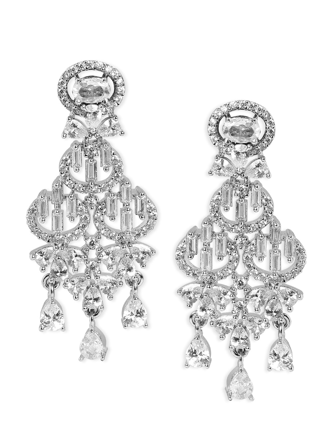 

Rubans Silver-Toned Teardrop Shaped Drop Earrings