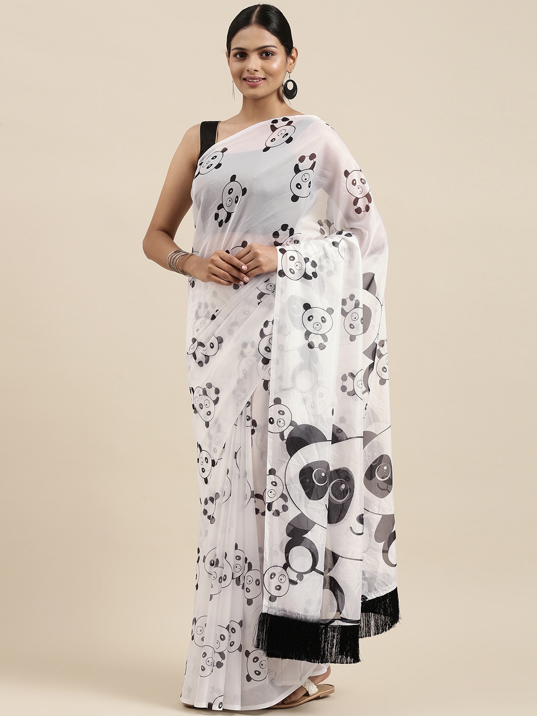 

VASTRANAND White Ethnic Motifs Pure Silk Saree