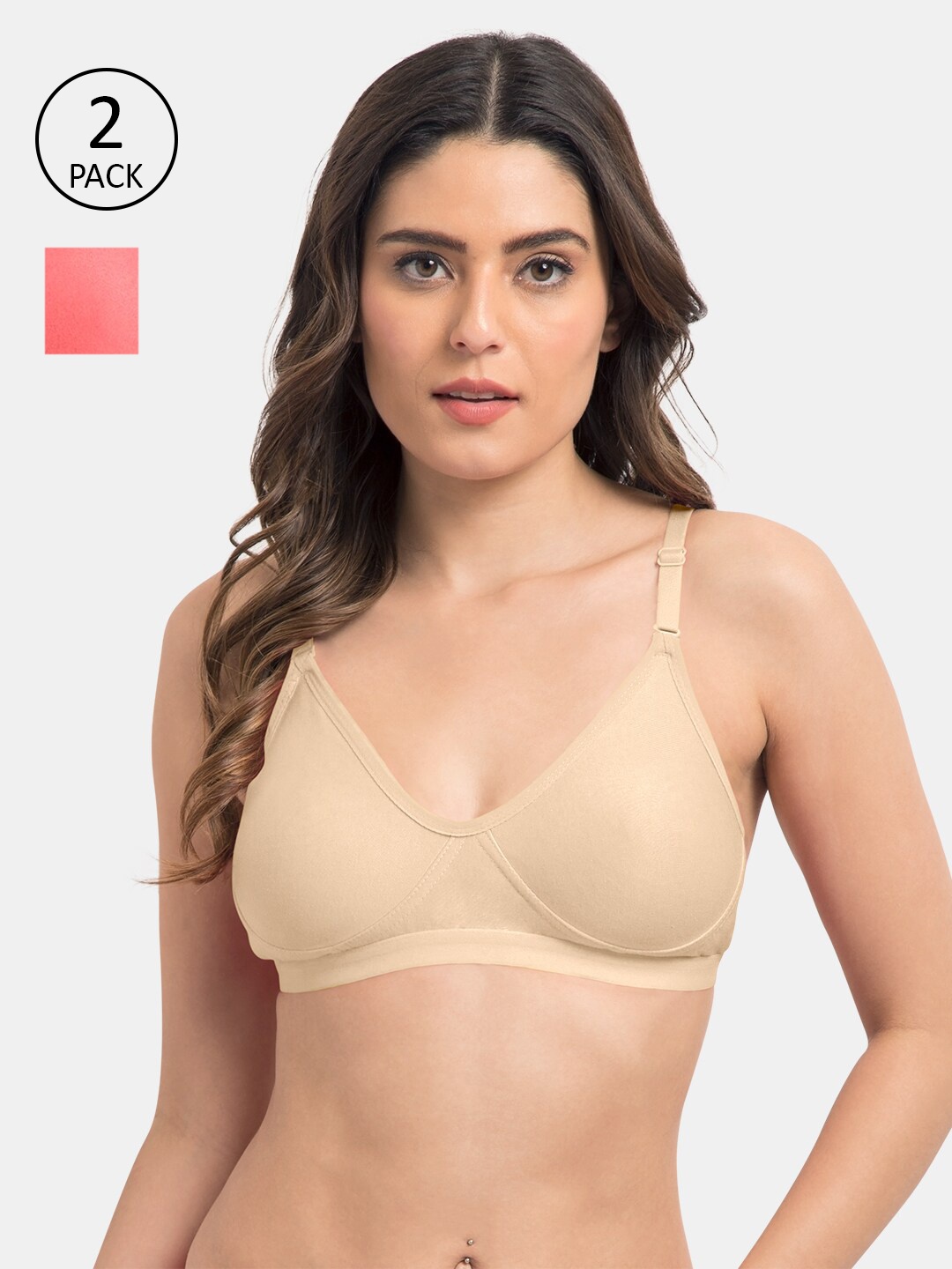 

Tweens Woman Pack of 2 Beige & Pink Non-Padded T-shirt Bra-TW-9265-SK-2PC-CRL