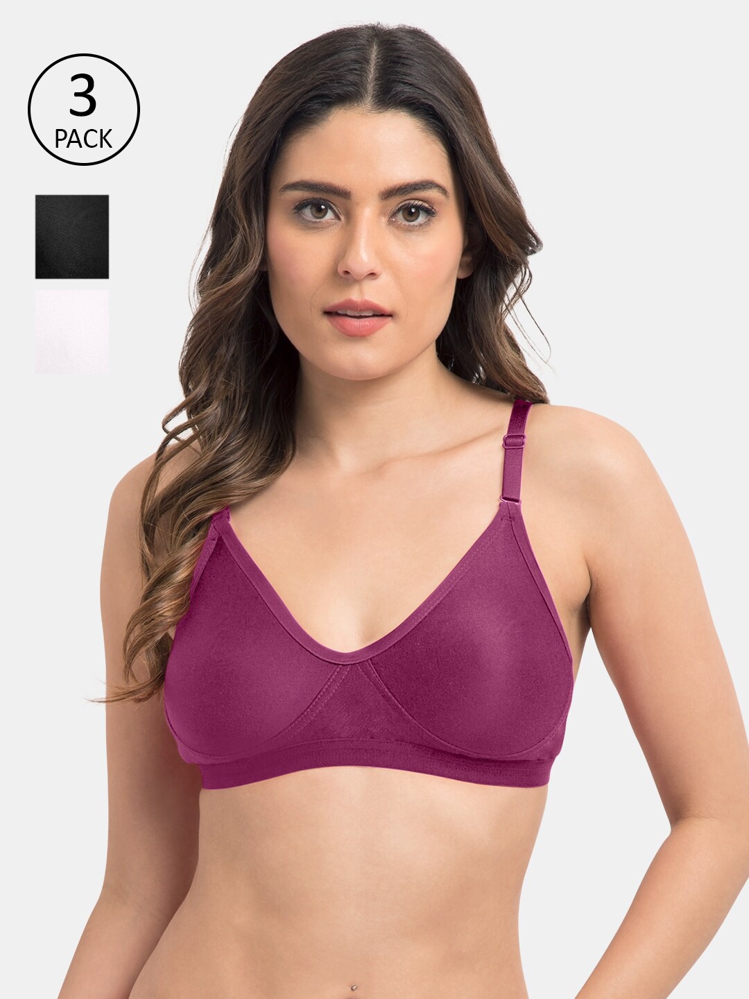 

Tweens Pack Of 3 Magenta & Black T-shirt Bra - Non-Padded