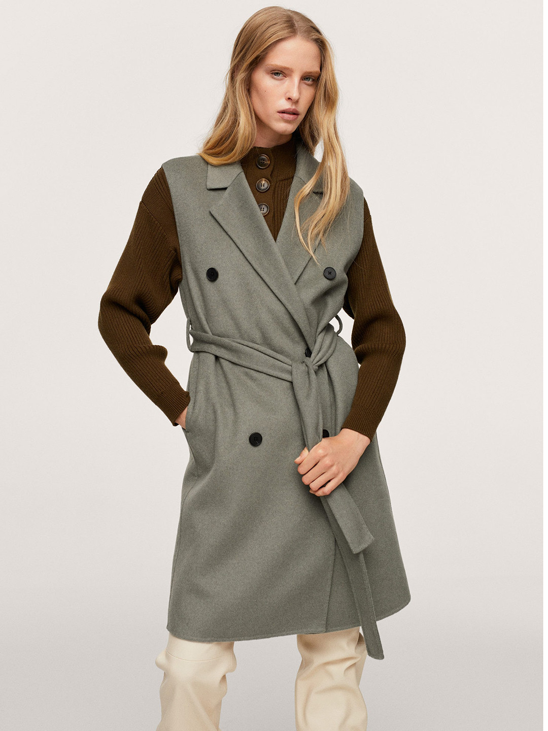 

MANGO Women Green Solid Longline Tailored Jacket