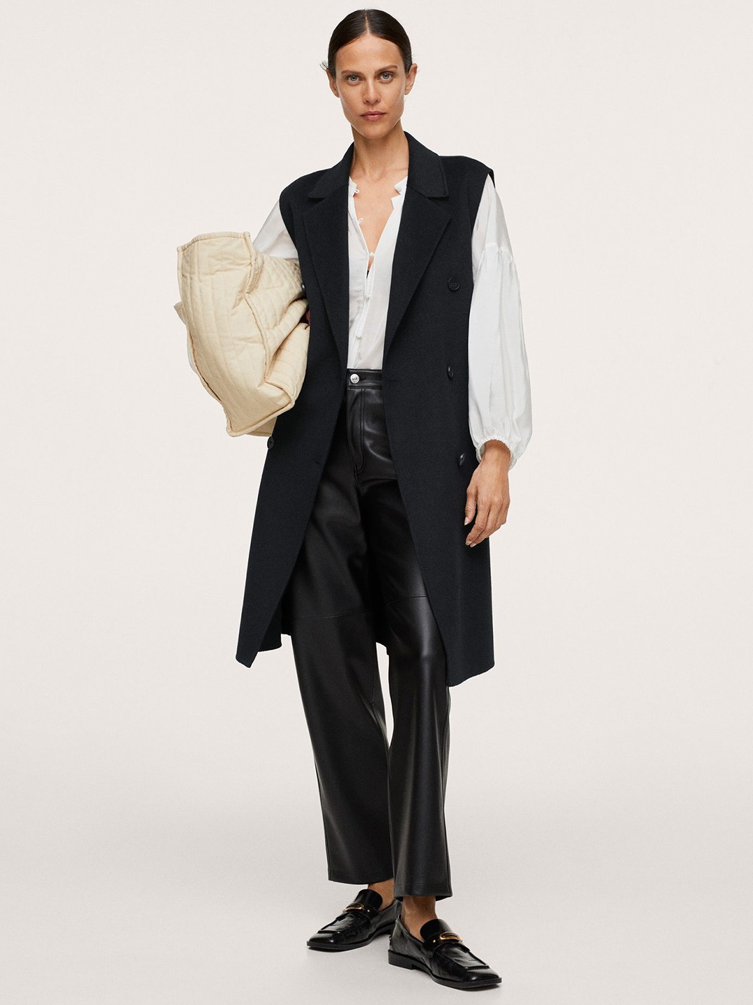 

MANGO Women Black Solid Longline Tailored Jacket