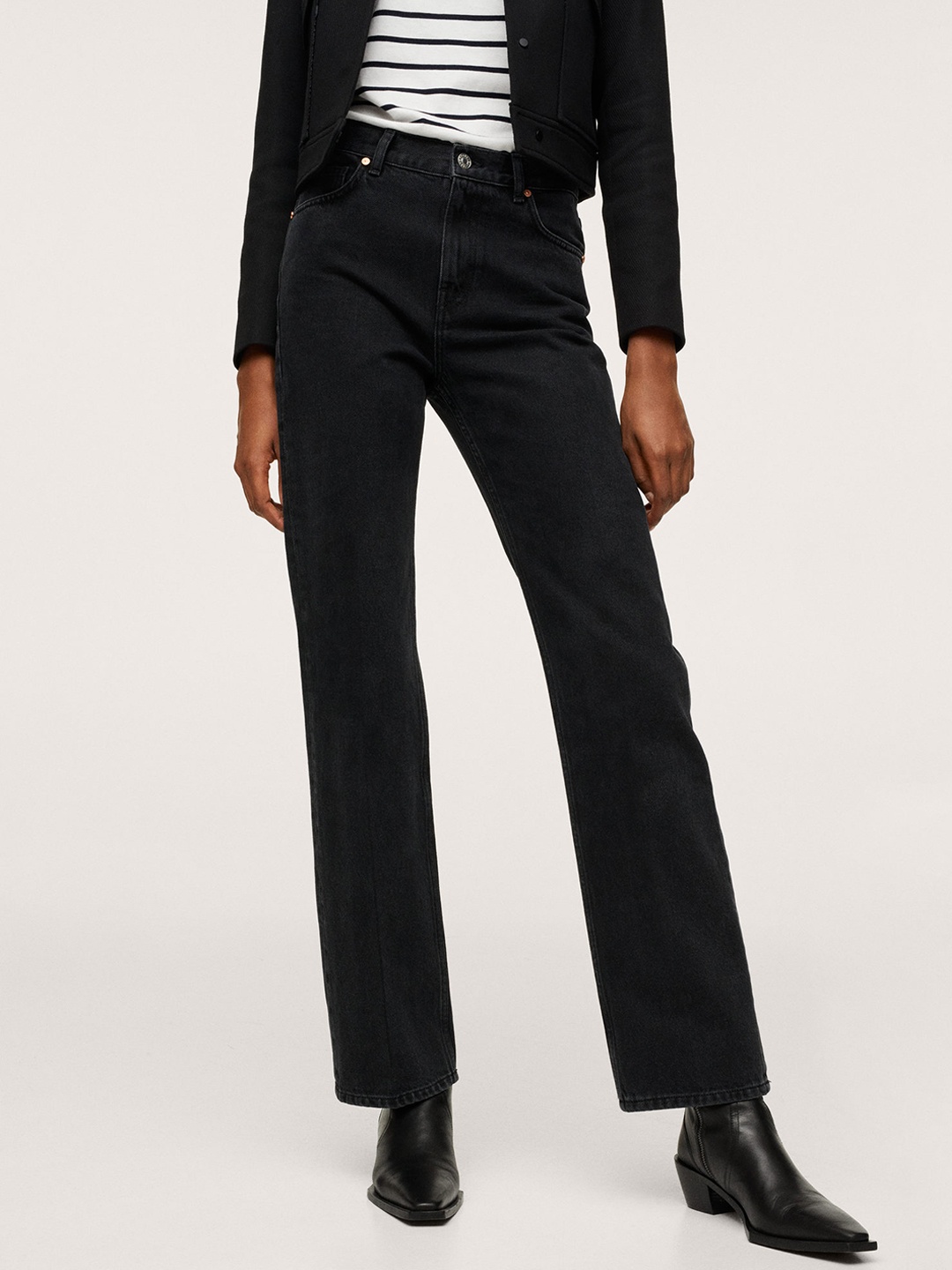

MANGO Women Black Pure Cotton Straight Fit Jeans