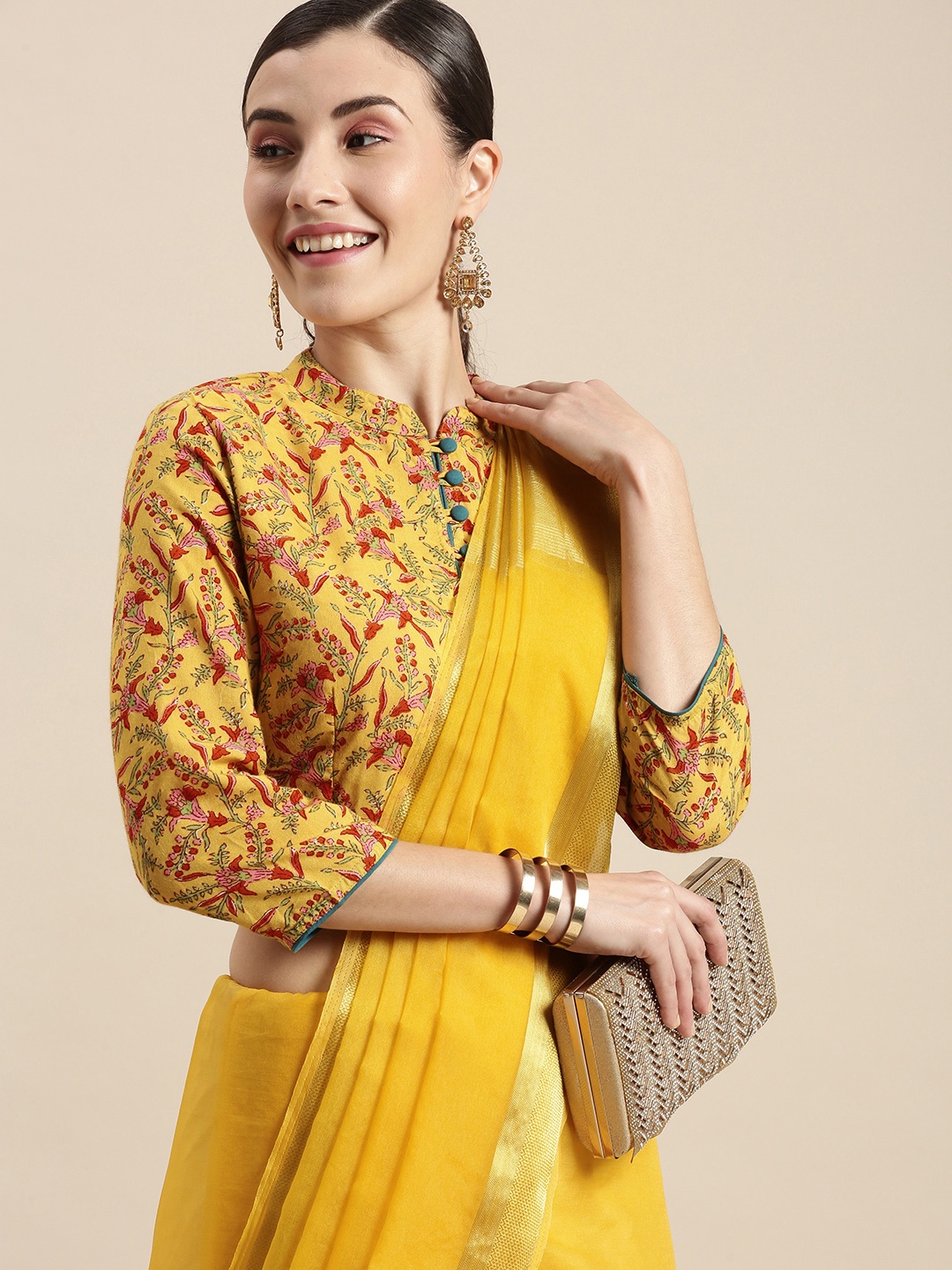 

Geroo Jaipur Yellow Zari Organza Saree