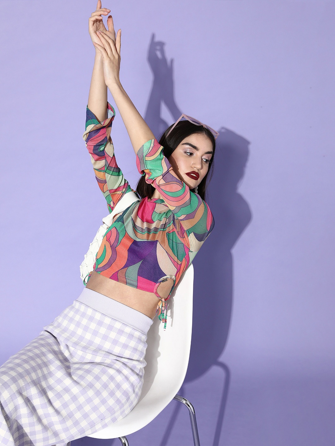 

KASSUALLY Women Multi-coloured Abstract Cropped Top