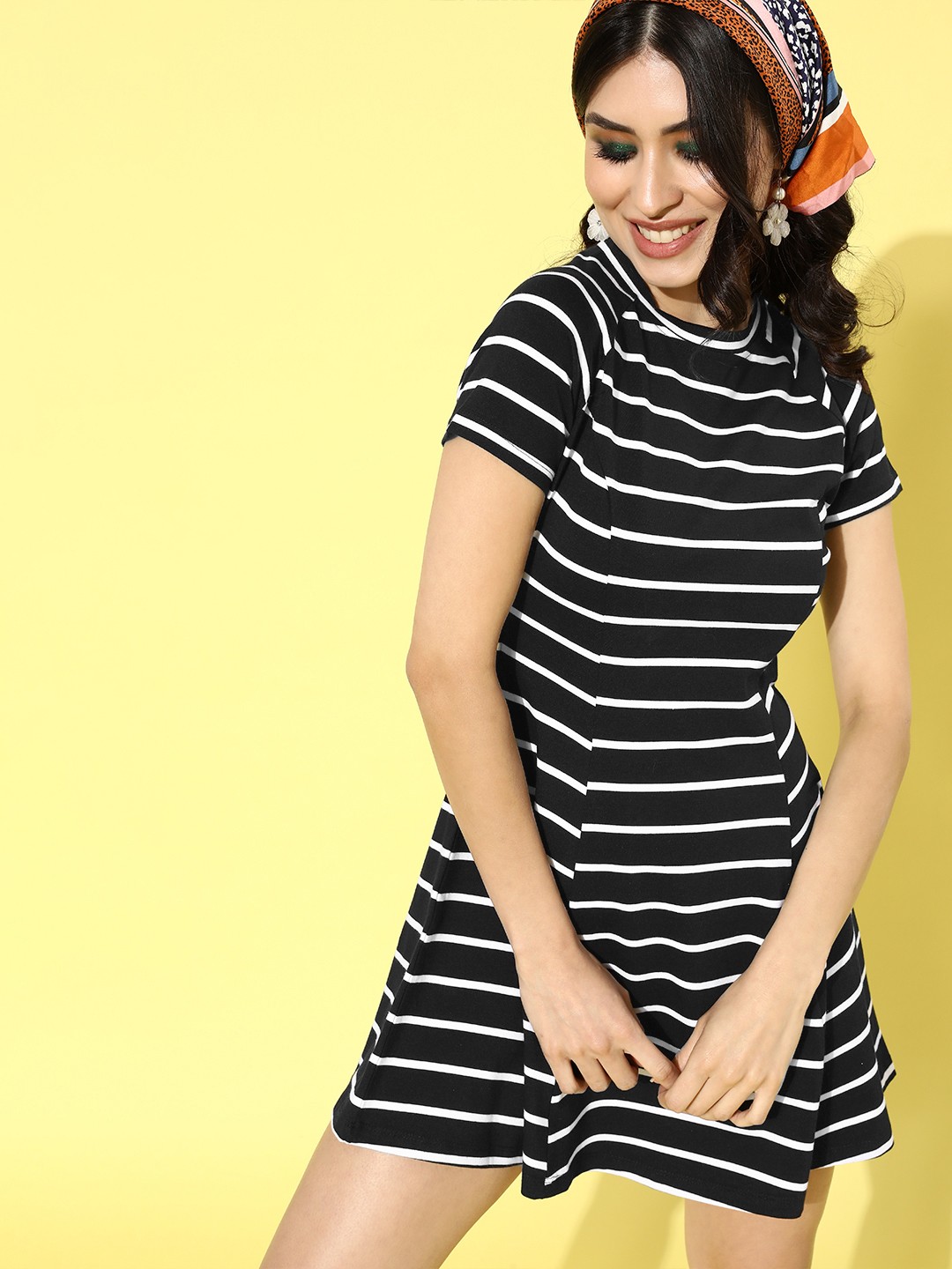

KASSUALLY Women Stylish Black Striped Waisted Dress