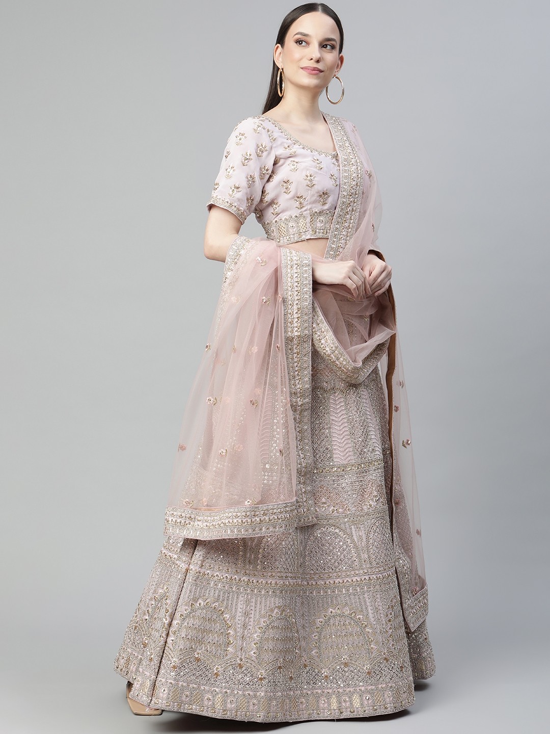 

Readiprint Fashions Mauve Embroidered Unstitched Lehenga & Blouse With Dupatta