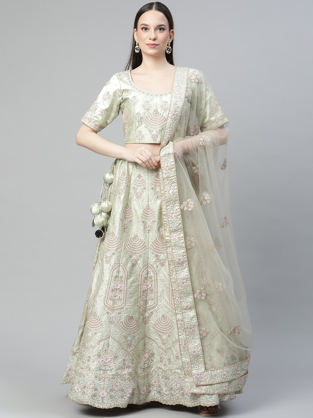 

Readiprint Fashions Green Embroidered Sequinned Semi-Stitched Lehenga & Unstitched Blouse With Dupatta