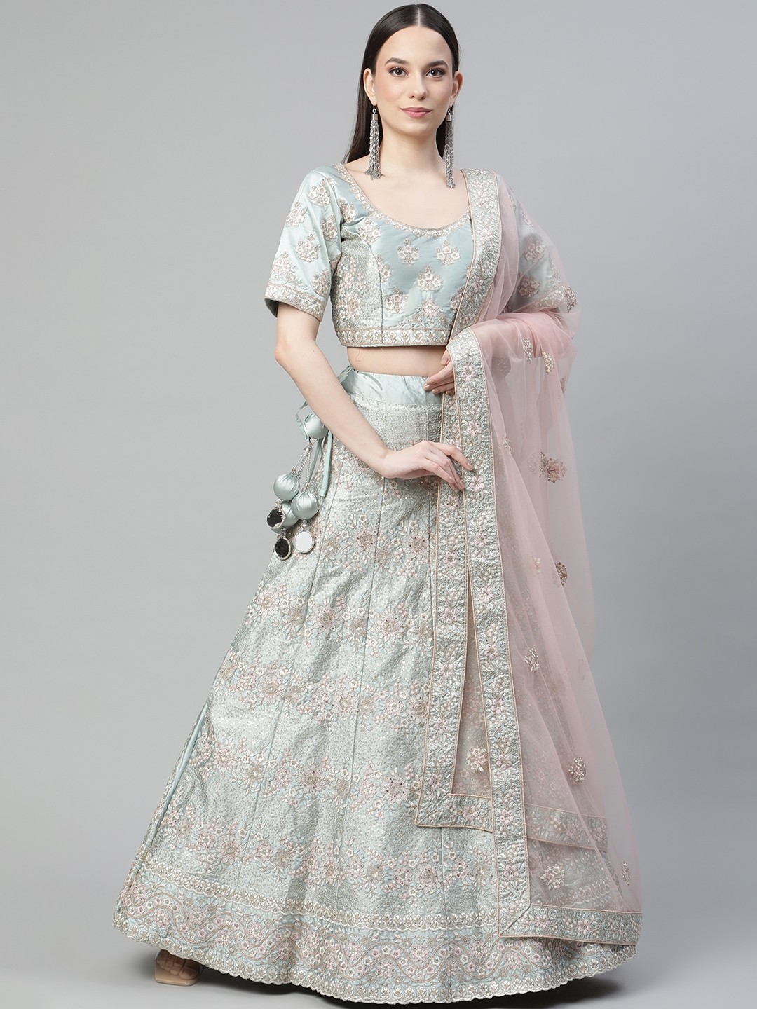 

Readiprint Fashions Blue Embroidered Sequinned Semi-Stitched Lehenga & Unstitched Blouse With Dupatta