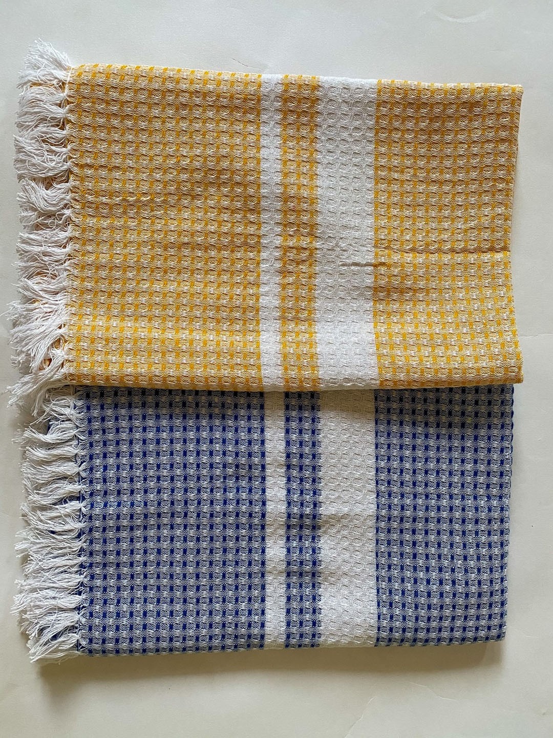

Lushomes Set Of 2 Checked Cotton 225 GSM Bath Towels, Yellow
