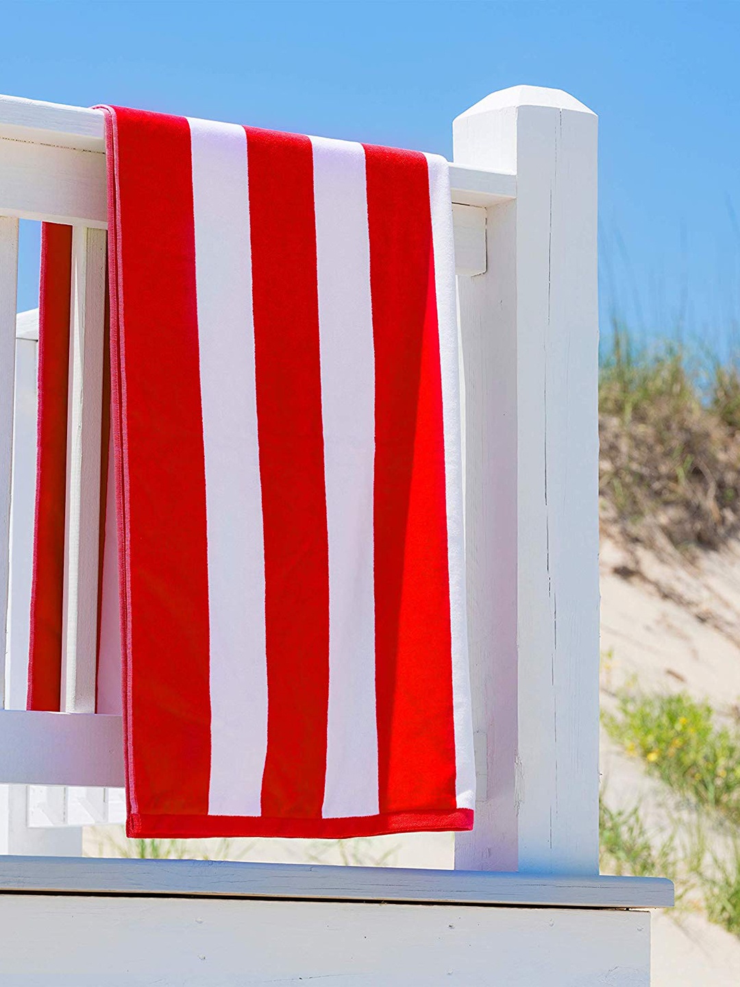 

Lushomes Red & White 470 GSM Striped Cotton Pool Towels