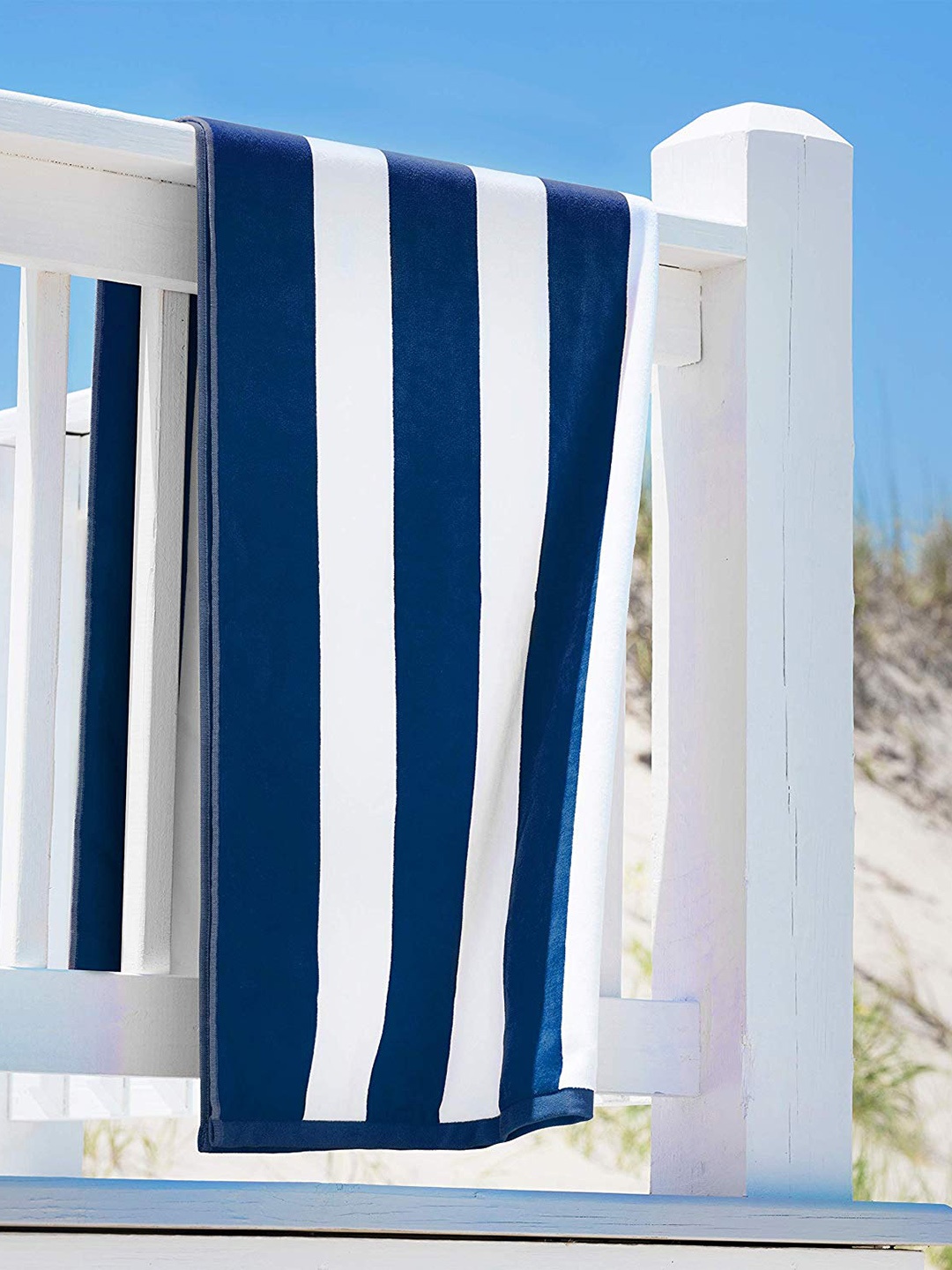 

Lushomes White & Blue Striped 470 GSM Cotton Terry Bath Towel