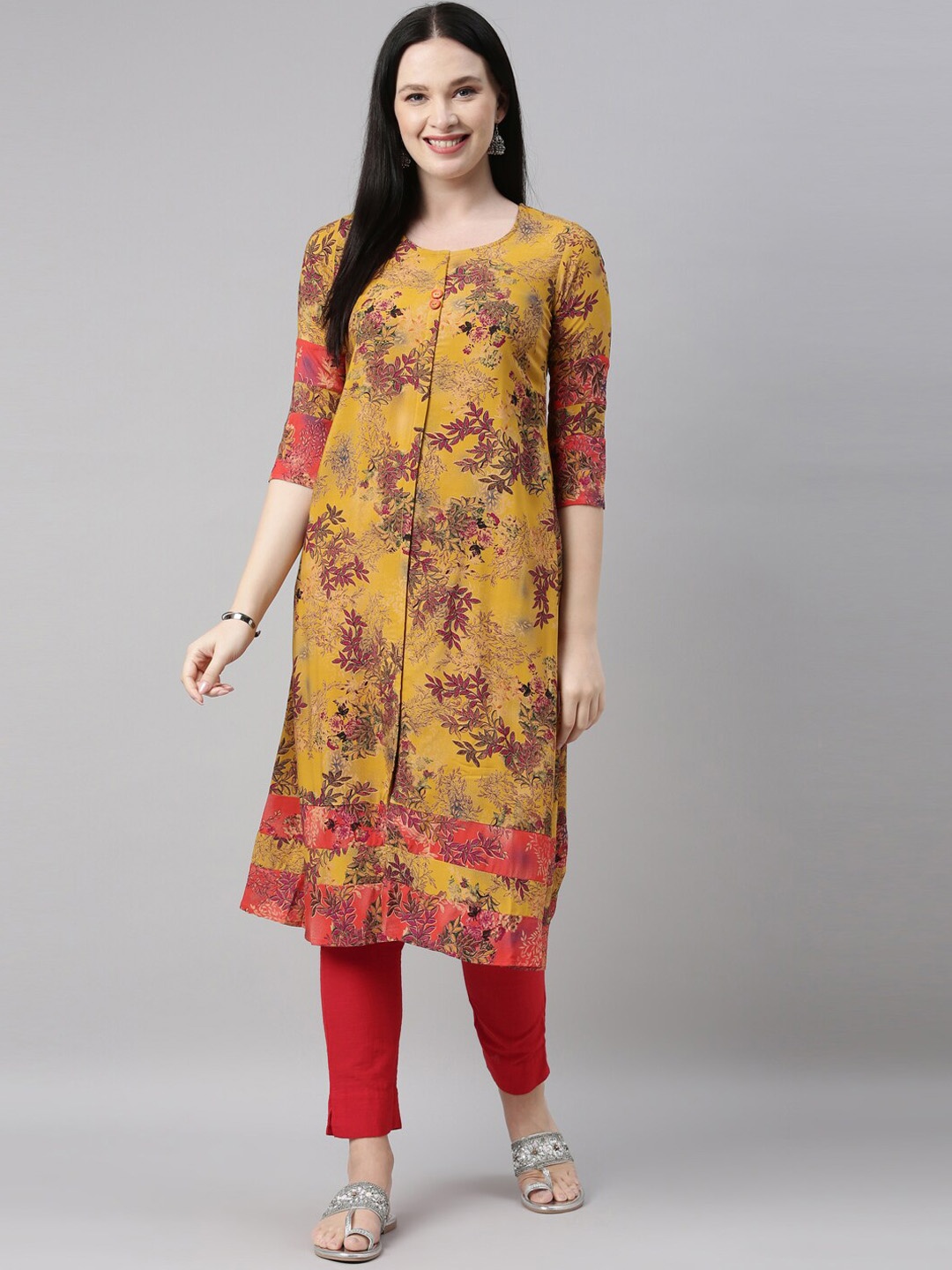 

Neerus Women Mustard Yellow Printed Kurta