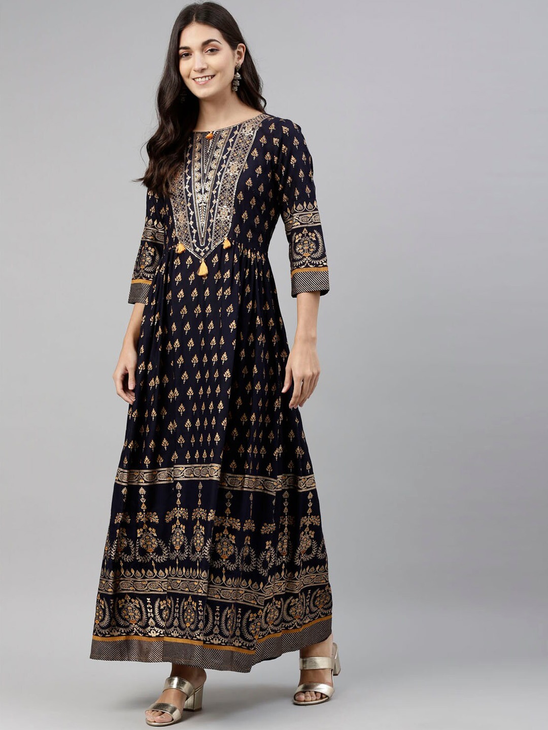 

Neerus Women Blue Ethnic Motifs Printed Anarkali Kurta