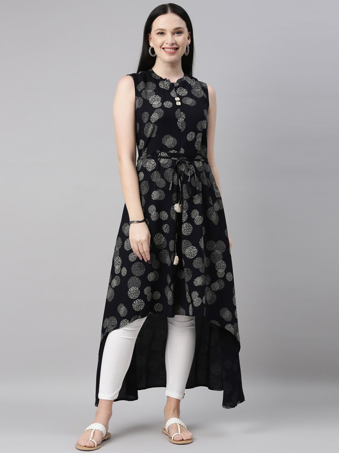 

Neerus Women Black & White Printed Pure Cotton Kurta