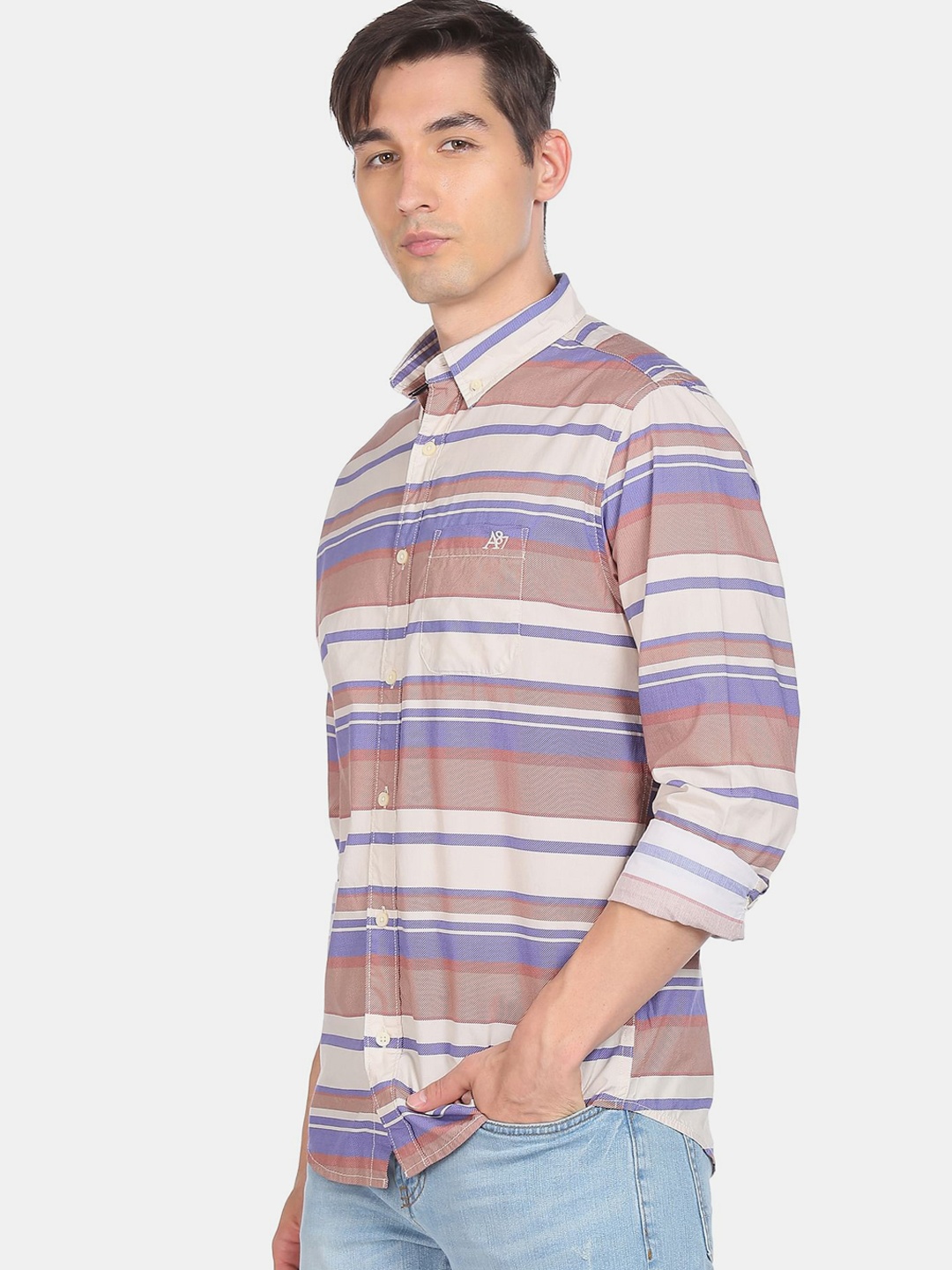 

Aeropostale Men Multicoloured Pure Cotton Opaque Striped Casual Shirt, Multi