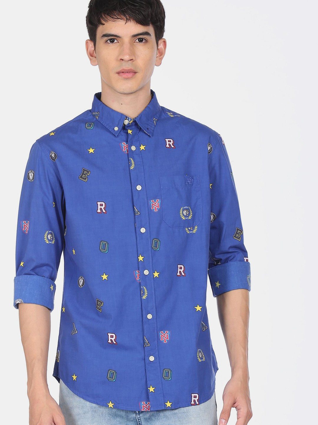 

Aeropostale Men Blue Printed Casual Shirt