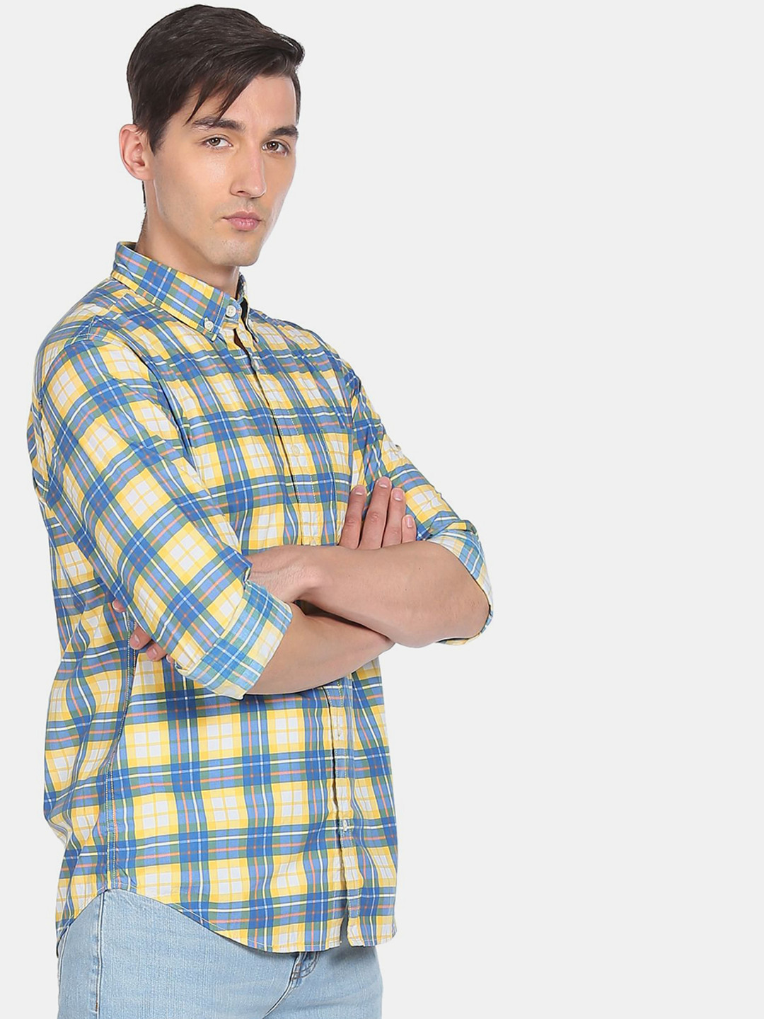 

Aeropostale Men Yellow Regular Fit Tartan Checks Checked Casual Shirt