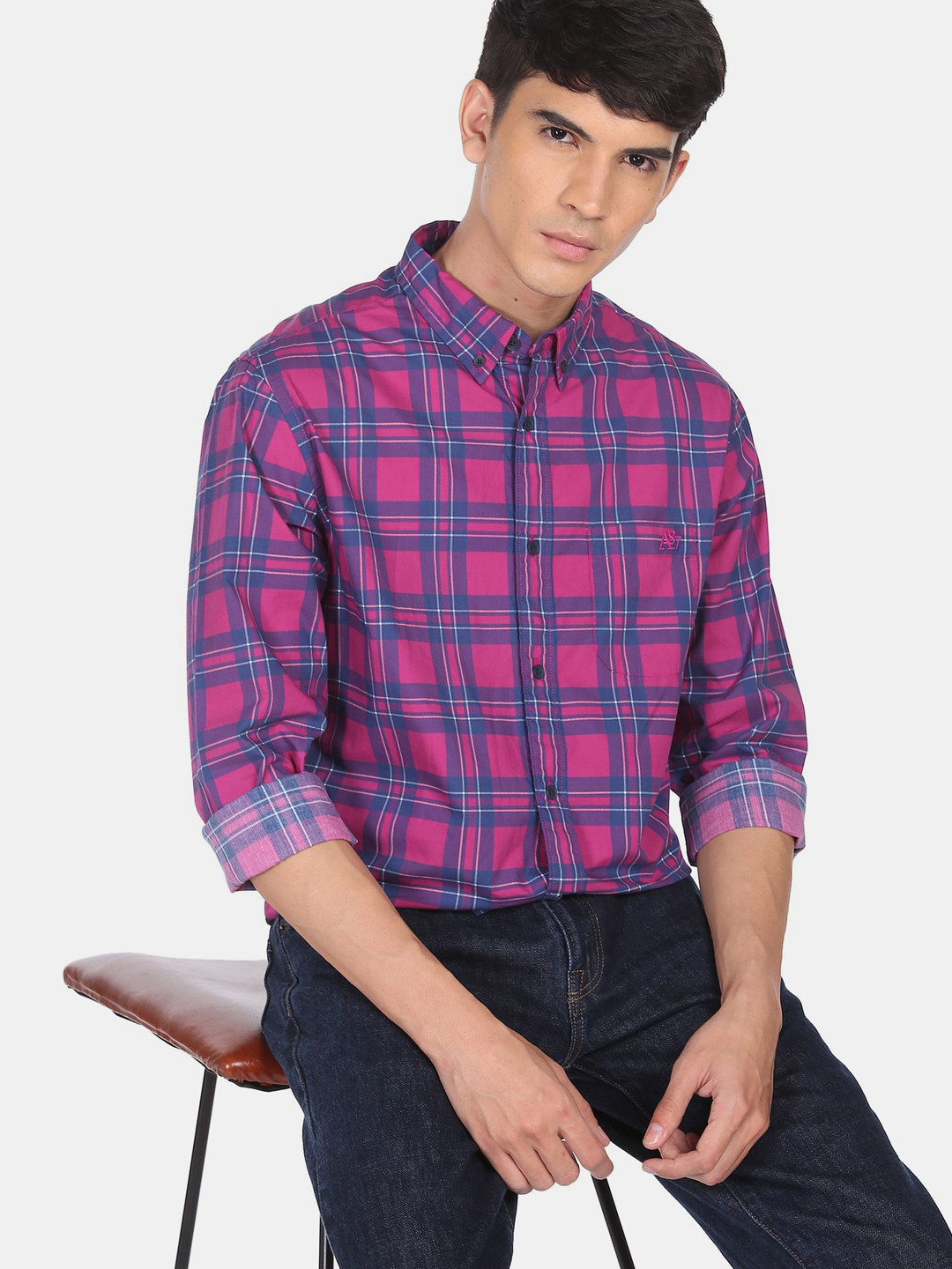 

Aeropostale Men Purple Tartan Checks Opaque Casual Shirt