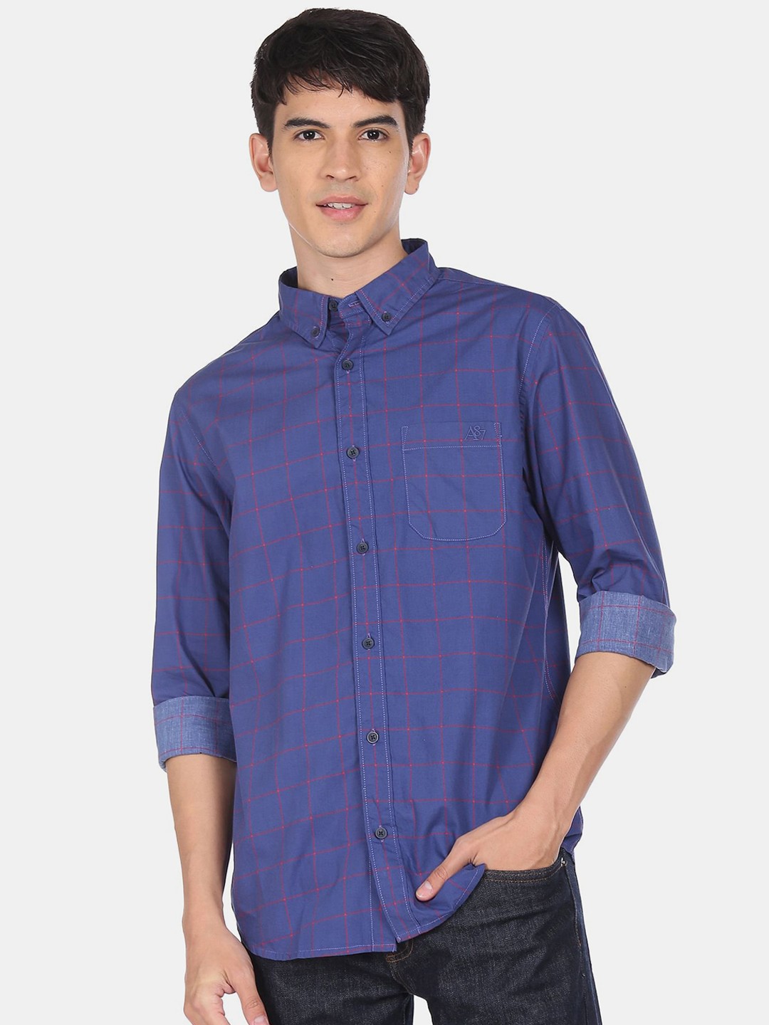 

Aeropostale Men Blue Opaque Checked Casual Shirt