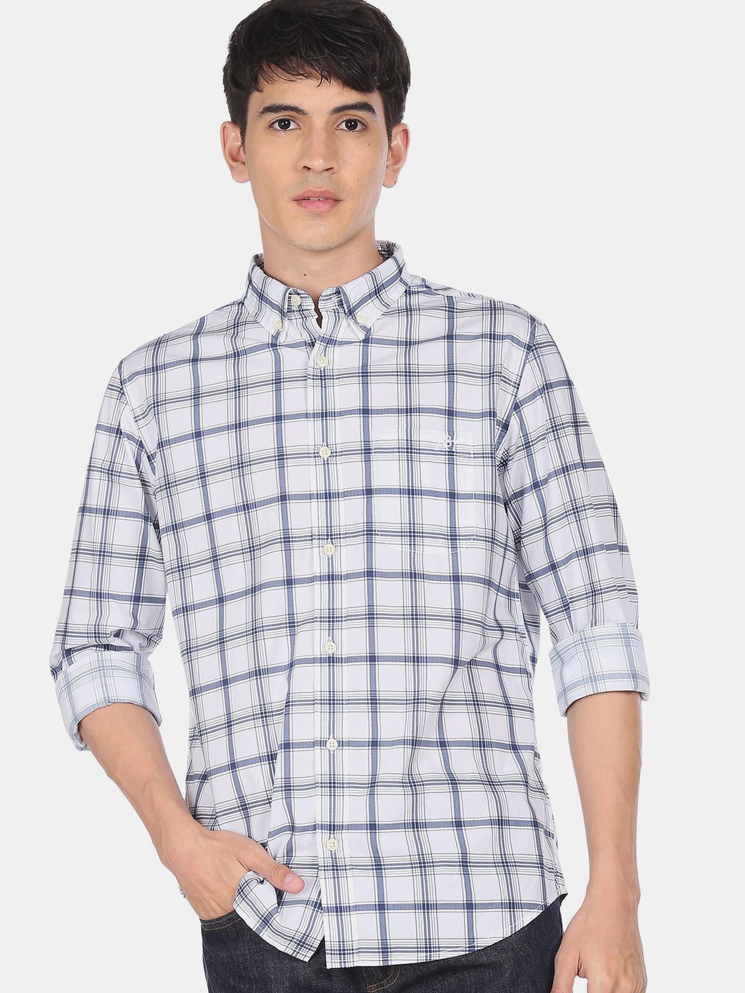 

Aeropostale Men White Opaque Checked Casual Shirt
