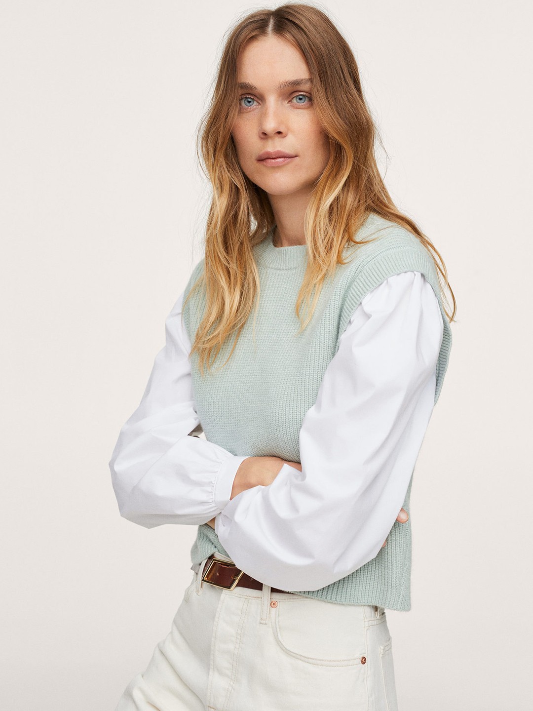 

MANGO Women Green Ribbed Pullover