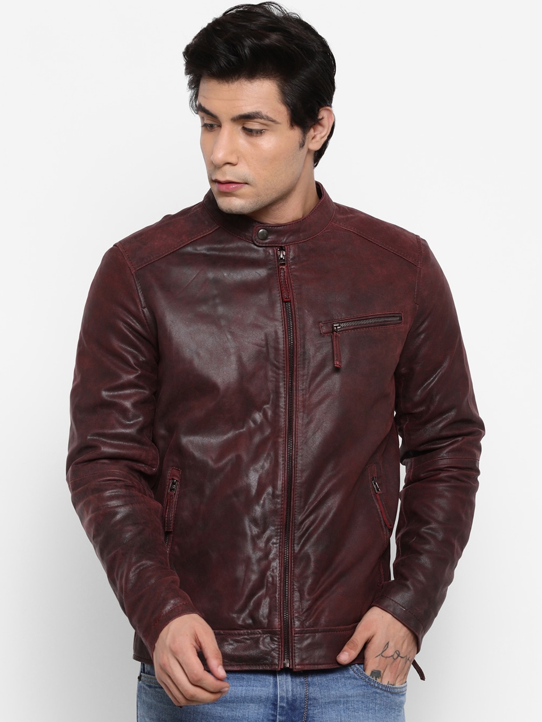 

WELBAWT Men Red Leather Lightweight e-Dry Technology Biker Jacket