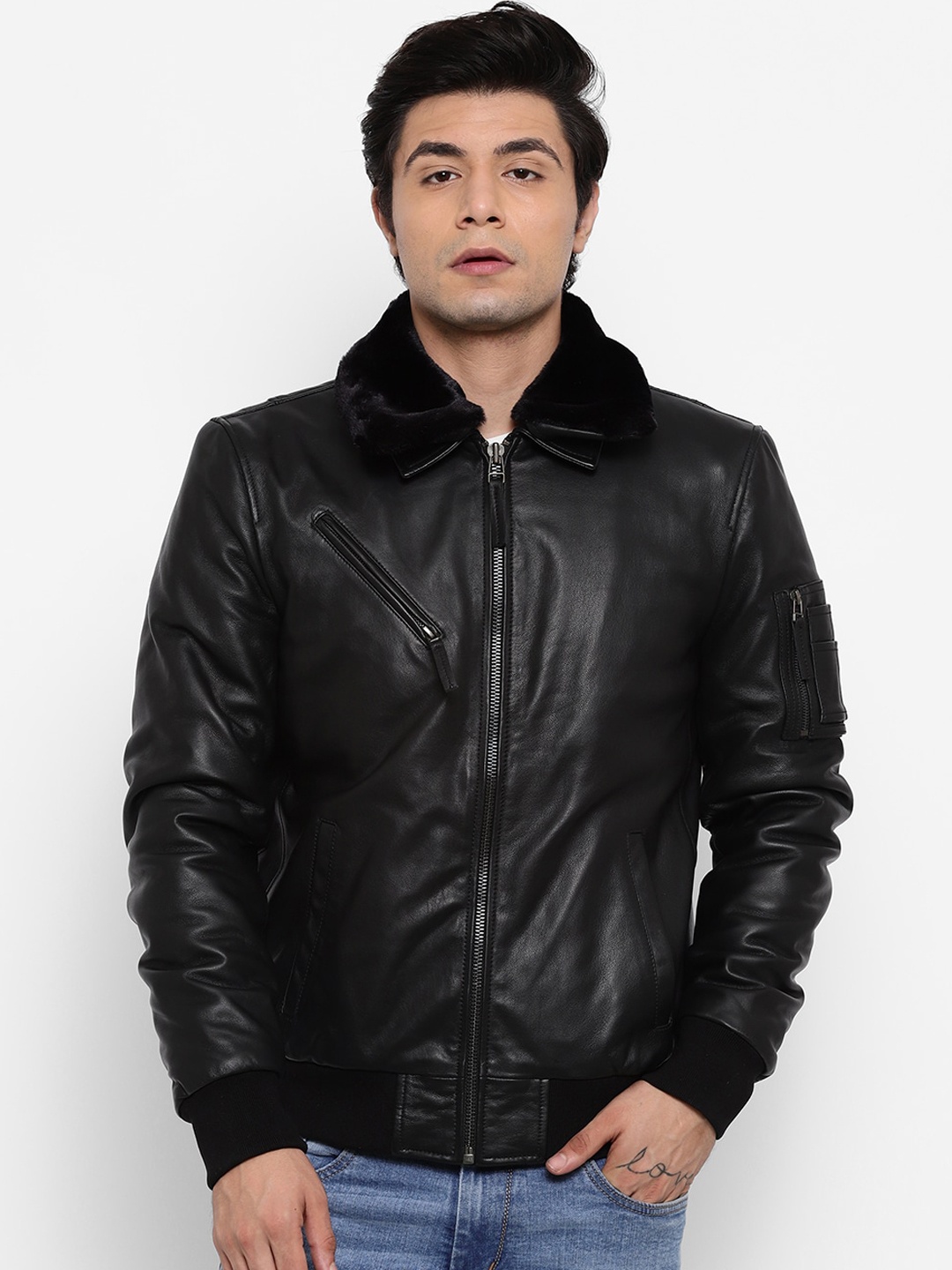 

WELBAWT Men Black Leather Lightweight e-Dry Technology Leather Jacket
