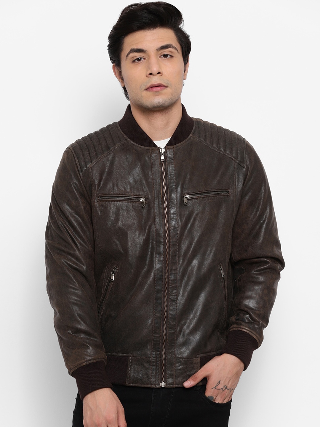 

WELBAWT Men Brown Lightweight e-Dry Technology Leather Jacket