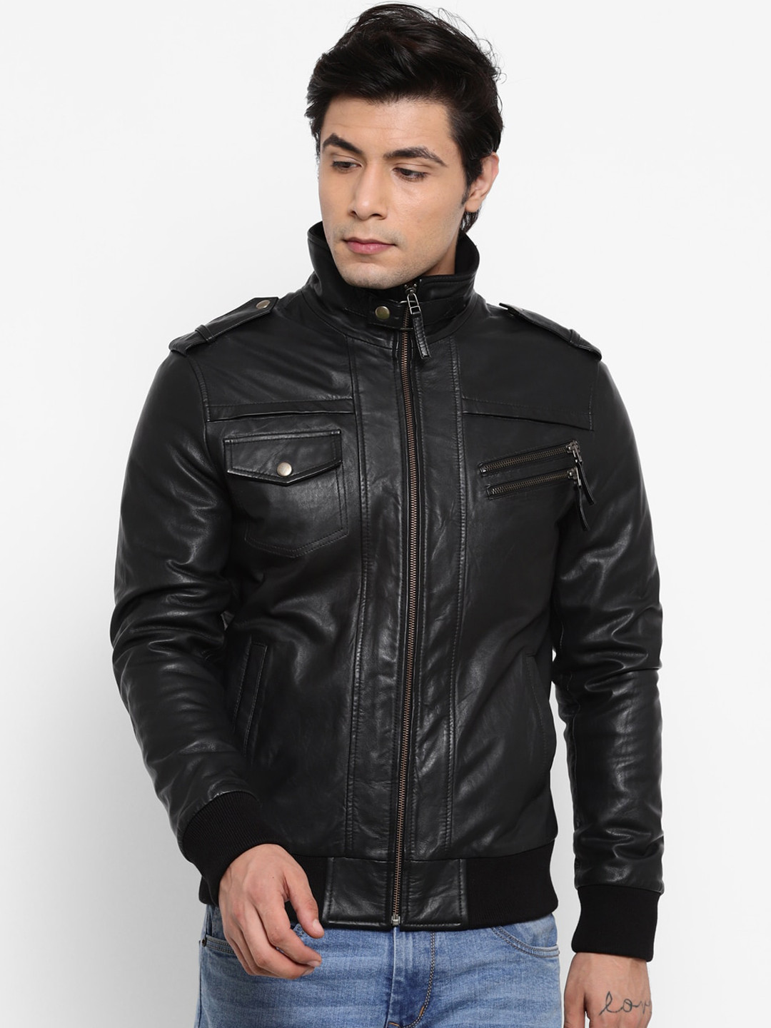 

WELBAWT Men Black Leather Lightweight e-Dry Technology Leather Jacket