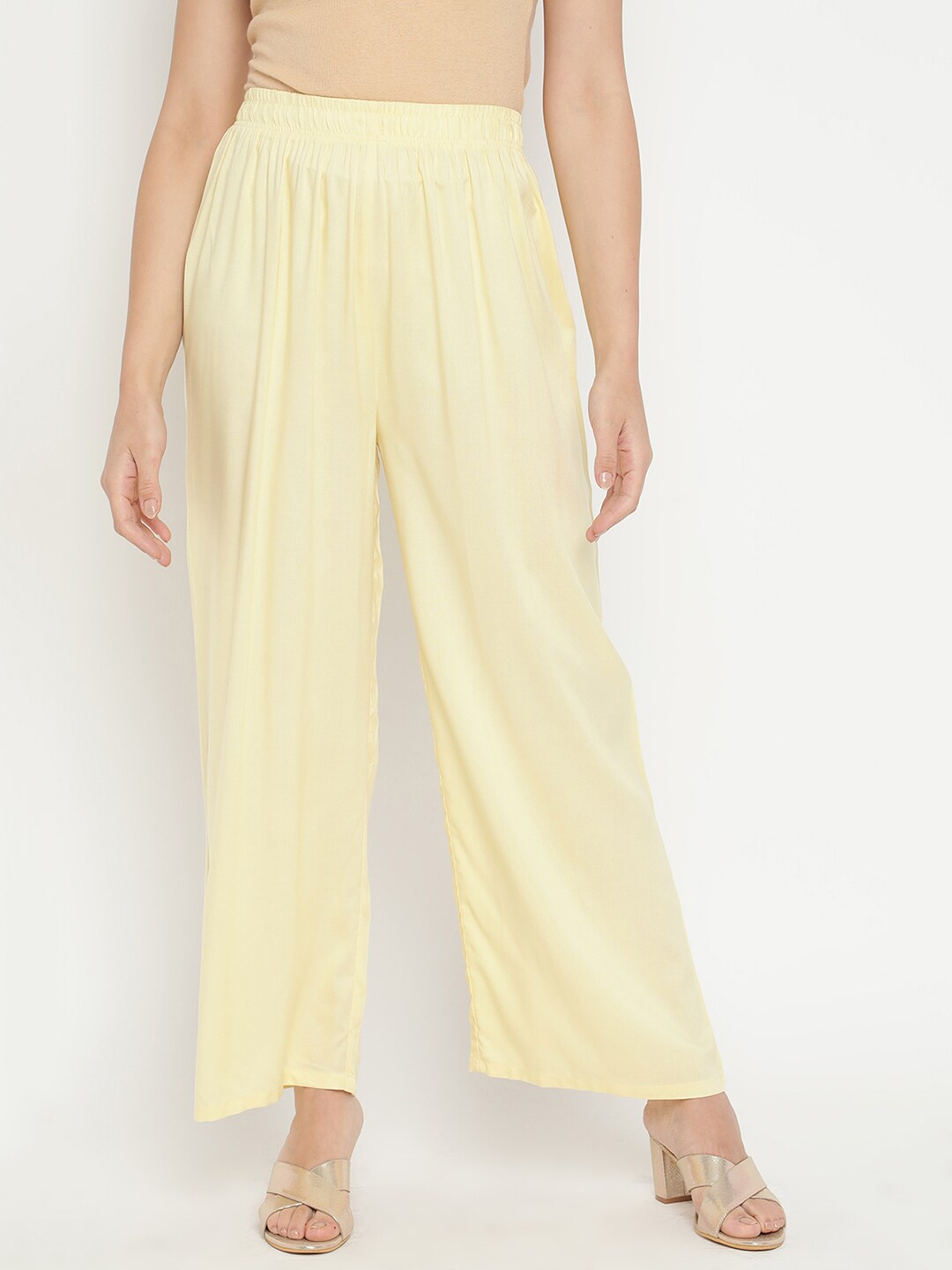 

V2 Value & Variety Women Yellow Solid Wide Leg Palazzos