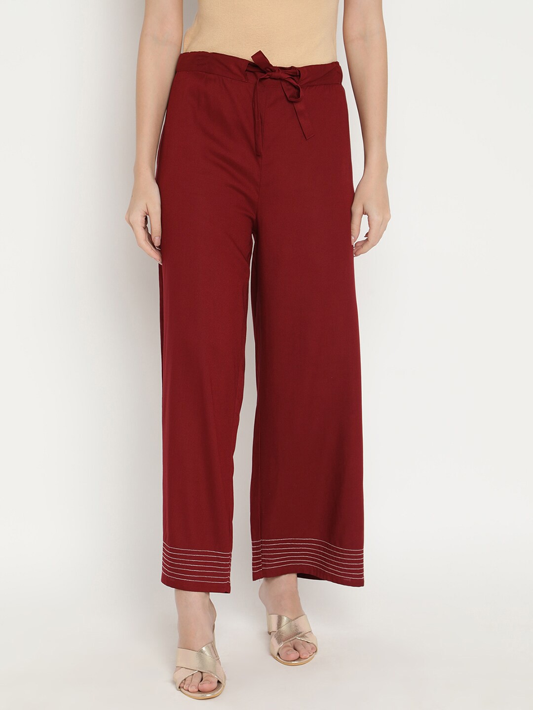 

V2 Value & Variety Women Maroon Hem Design Knitted Ethnic Palazzos