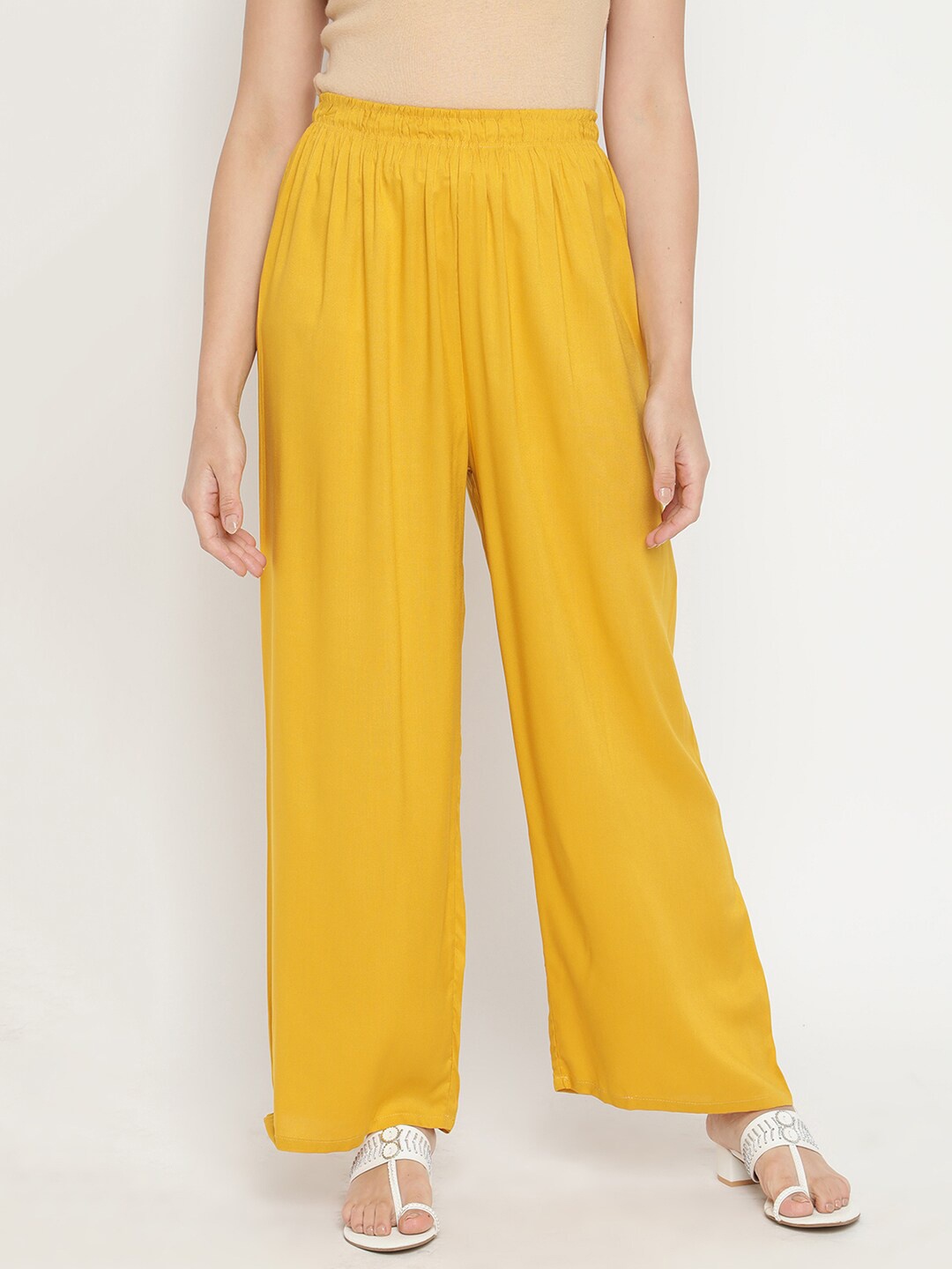 

V2 Value & Variety Women Mustard Yellow Knitted Ethnic Palazzos