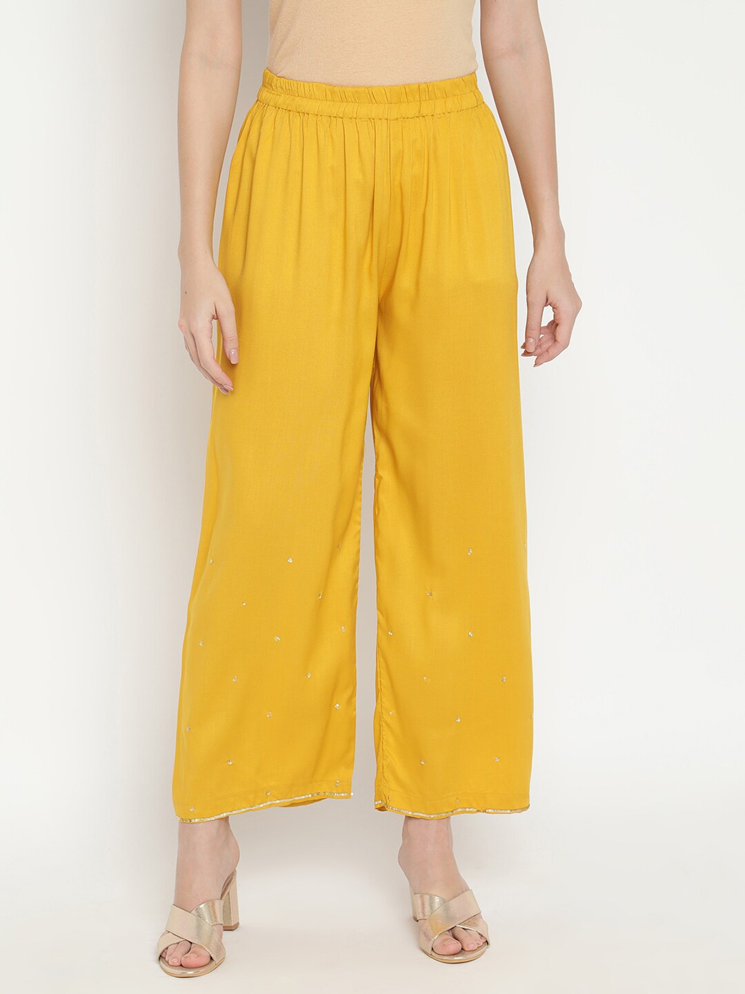 

V2 Value & Variety Women Mustard Yellow Solid Wide Leg Palazzos