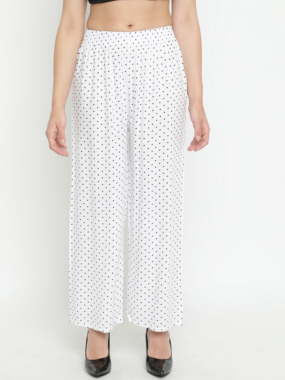 

V2 Value & Variety Women White & Black Printed Knitted Palazzos