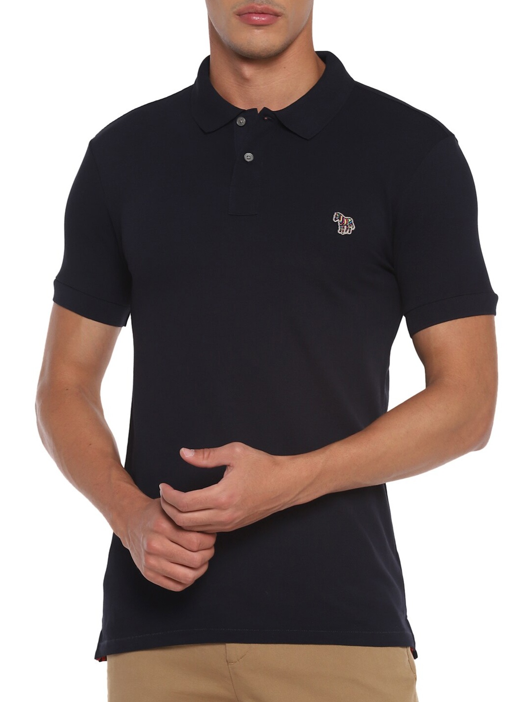 

PS By Paul Smith Men Navy Blue Zebra Logo Applique Cotton Polo Collar T-shirt