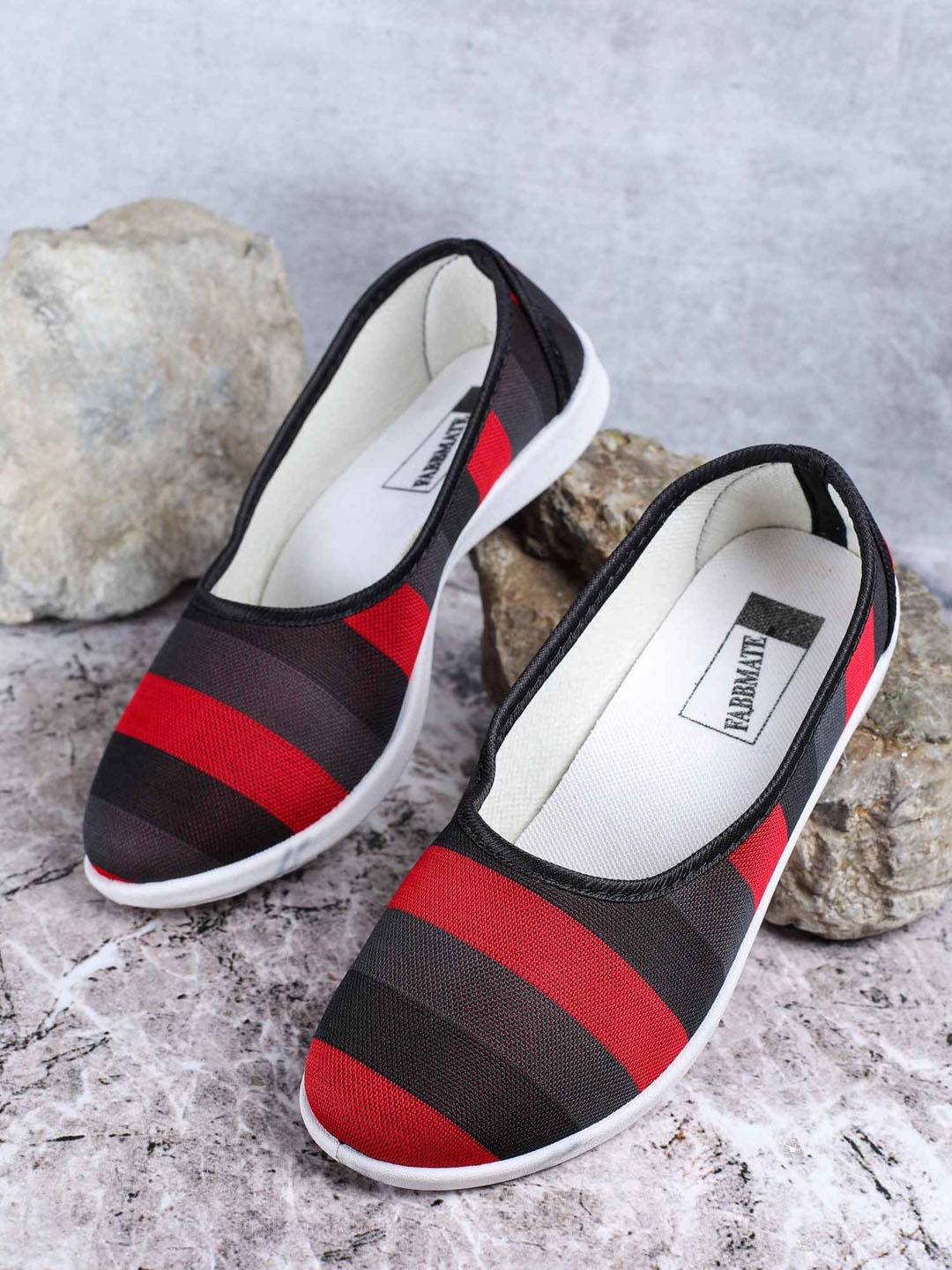 

FABBMATE Women Red Striped Ballerinas Flats