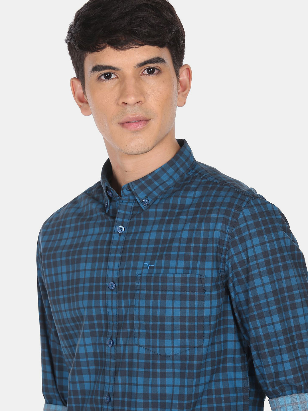 

Flying Machine Men Blue Tartan Checks Opaque Checked Pure Cotton Casual Shirt