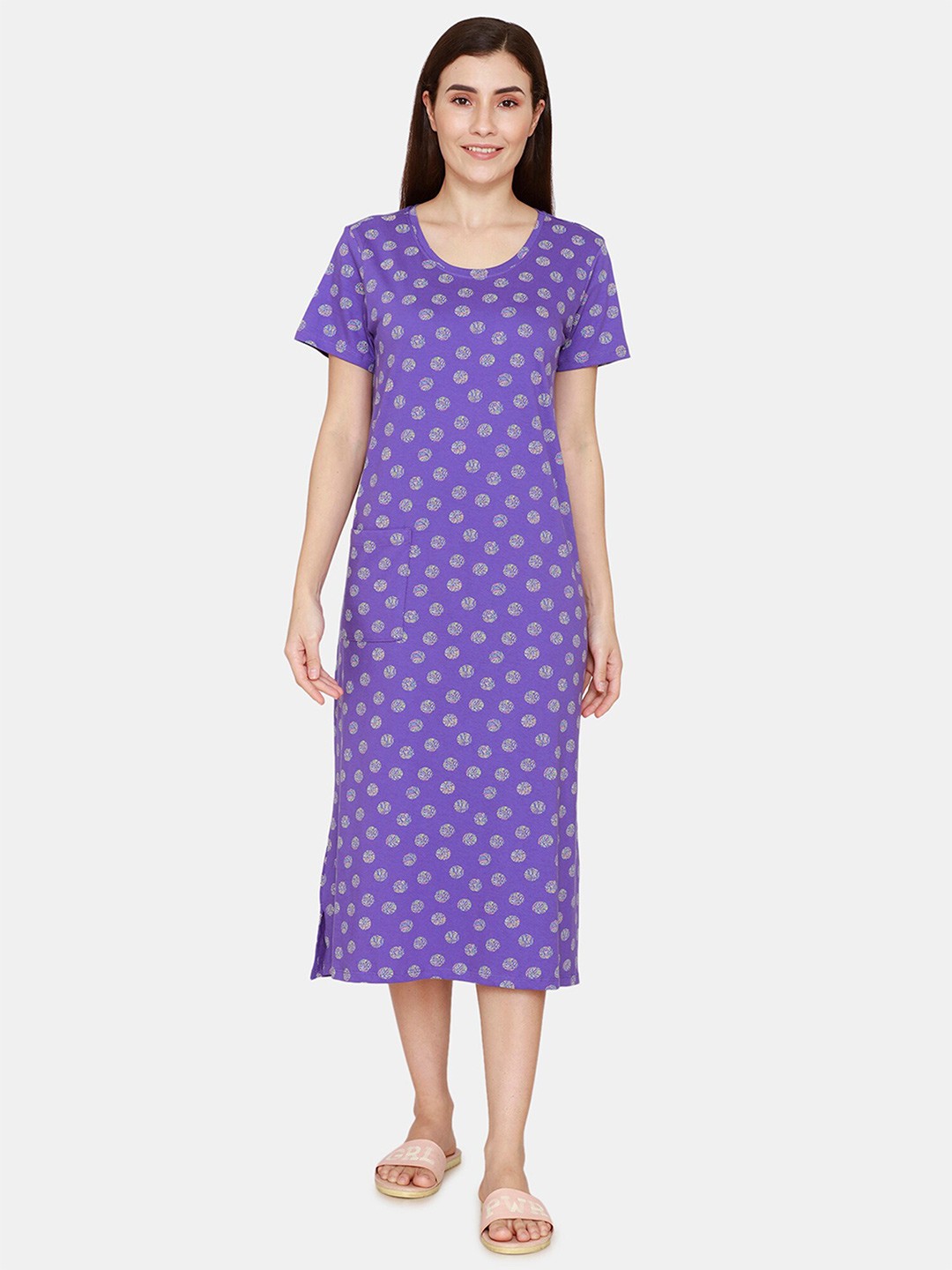 

Zivame Purple Printed Cotton Nightdress