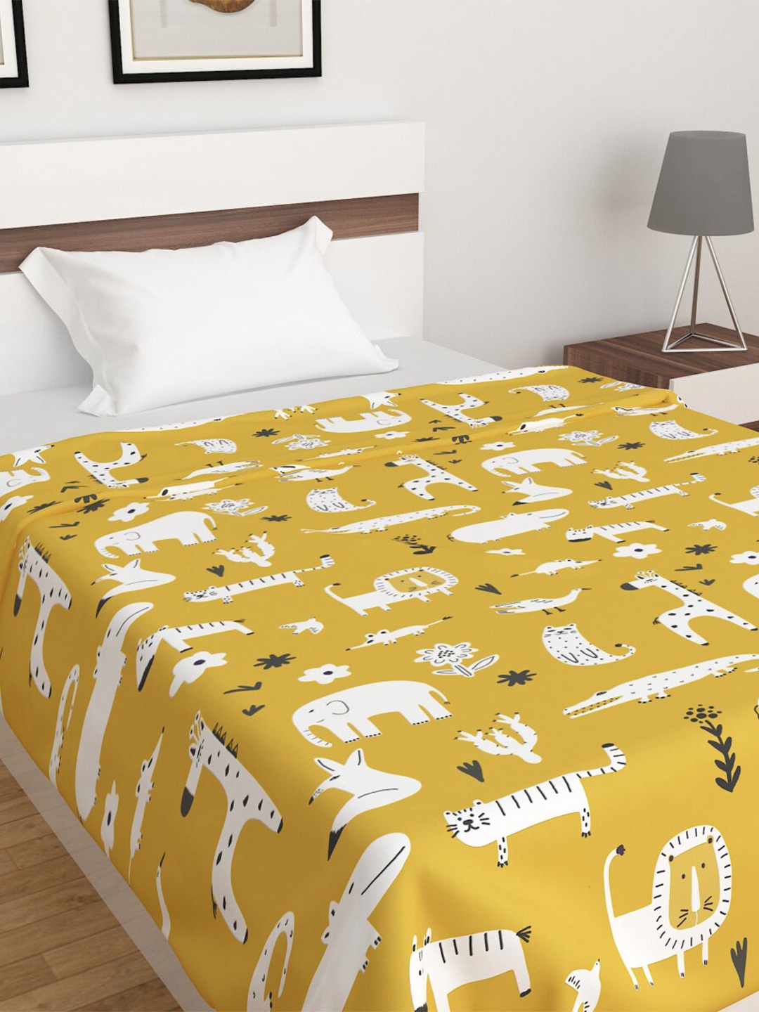 

Home Centre Yellow & White Cartoon Characters Summer 210 GSM Single Bed Quilt