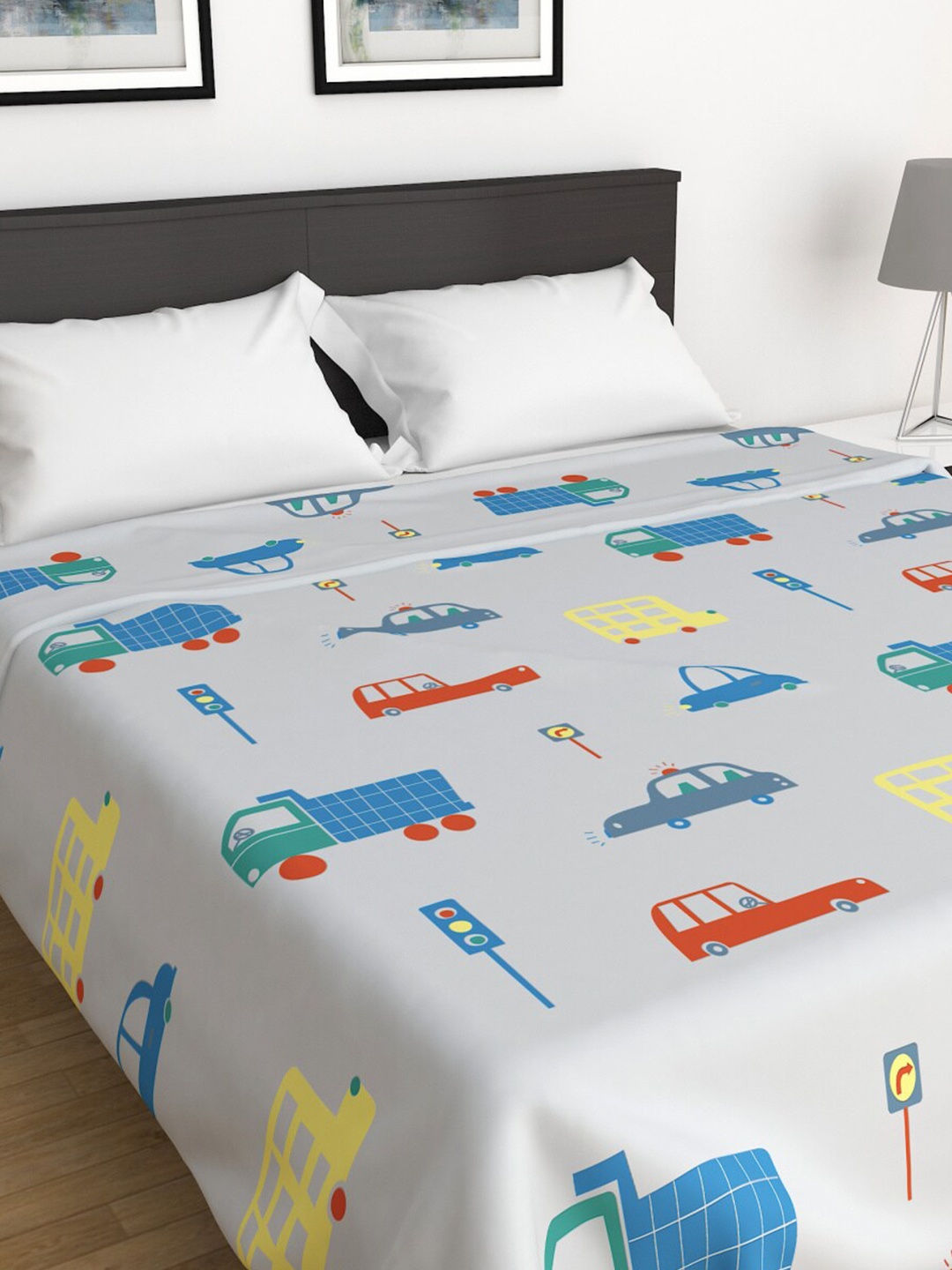 

Home Centre Grey & Blue Geometric Summer 210 GSM Double Bed Blanket