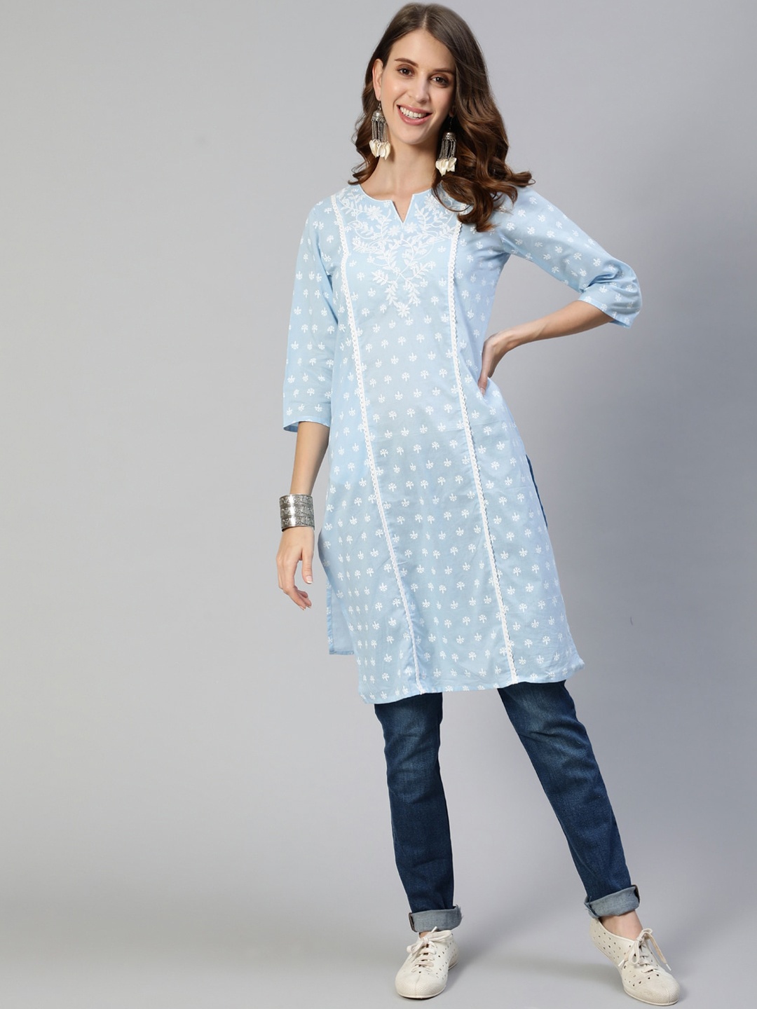 

Ishin Women Blue Embroidered Pastel Kurta