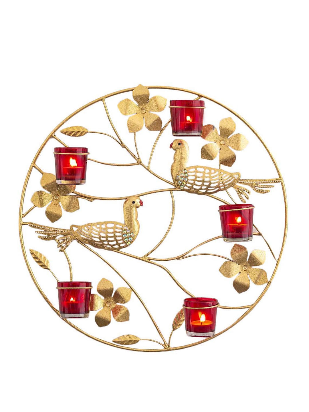 

Home Centre Gold & Red Metal T Light Holder
