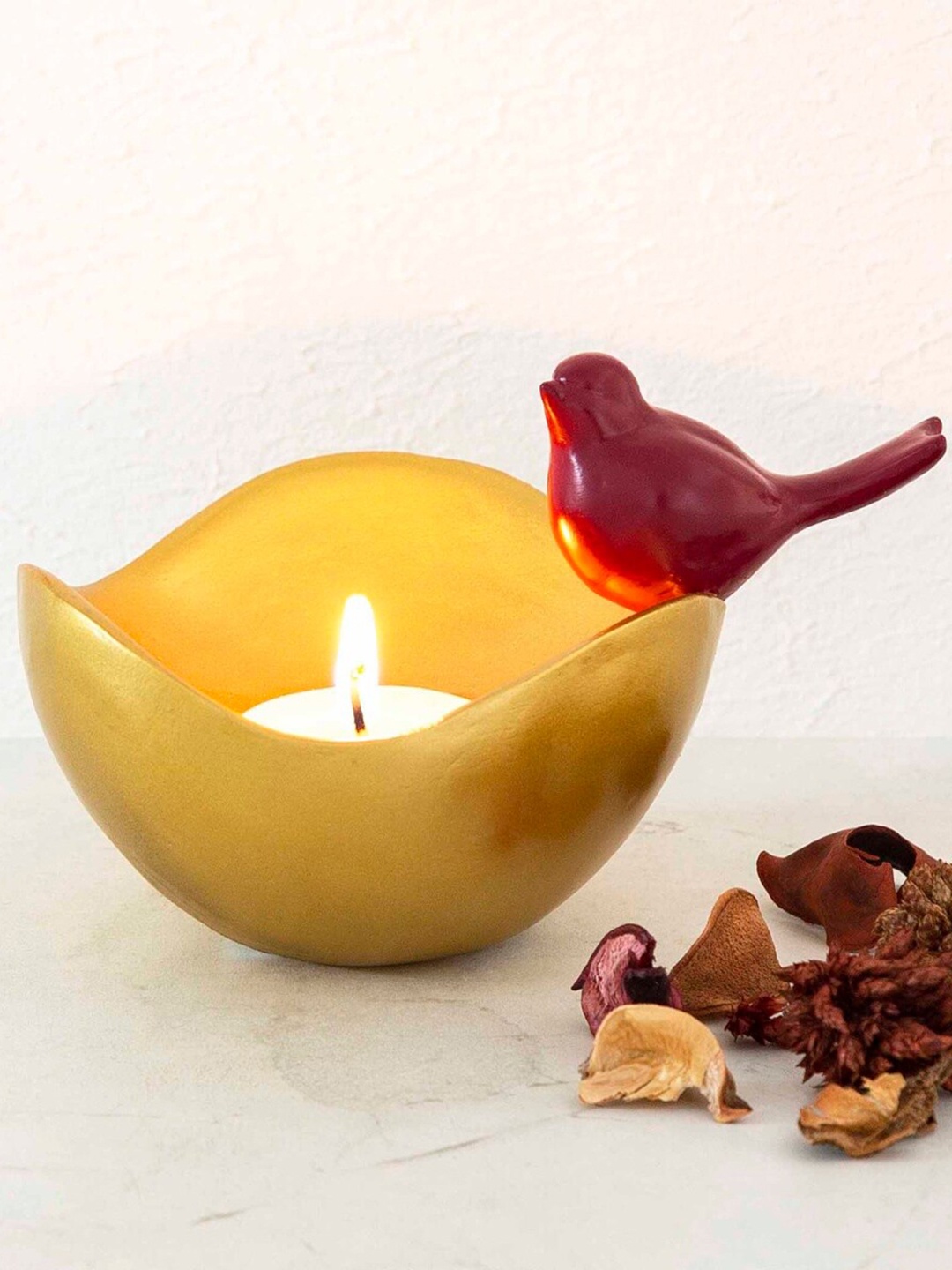 

Home Centre Gold-Coloured & Red Solid T-Light Holder