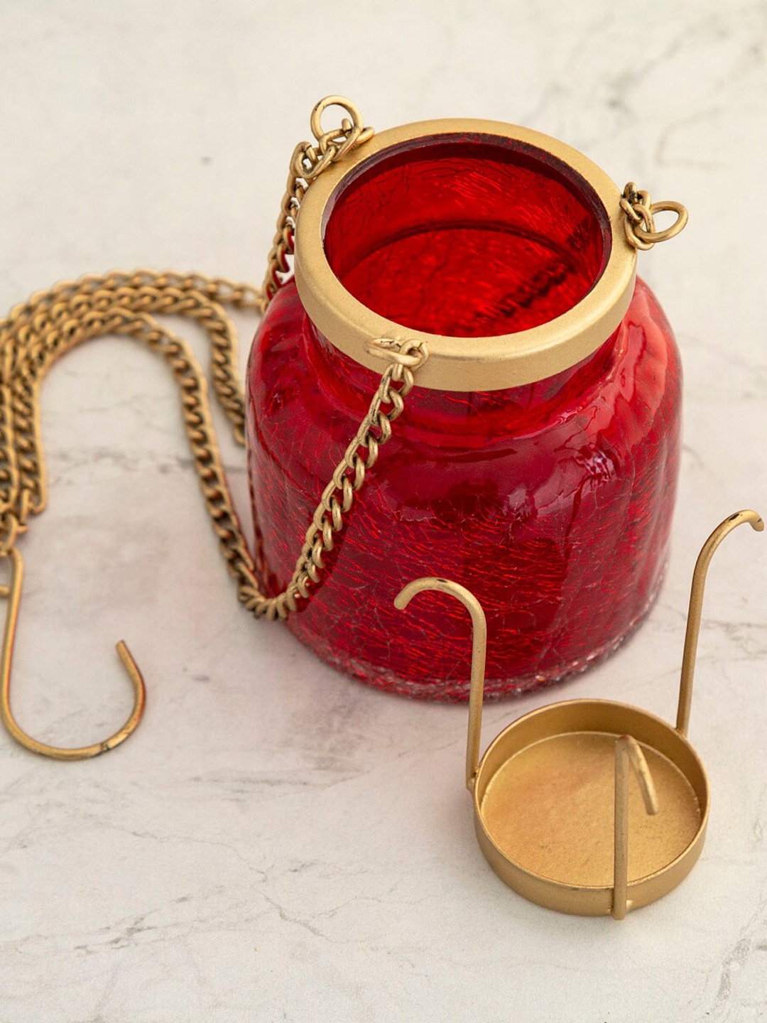 

Home Centre Set Of 2 Red & Yellow T-Light Hanging Candle Jars
