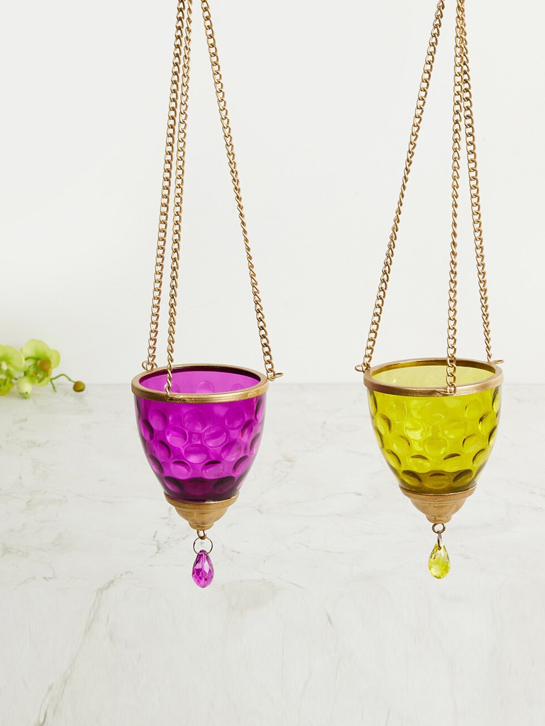 

Home Centre Set Of 2 Decorative Hanging Tealight Candle Holder, Purple