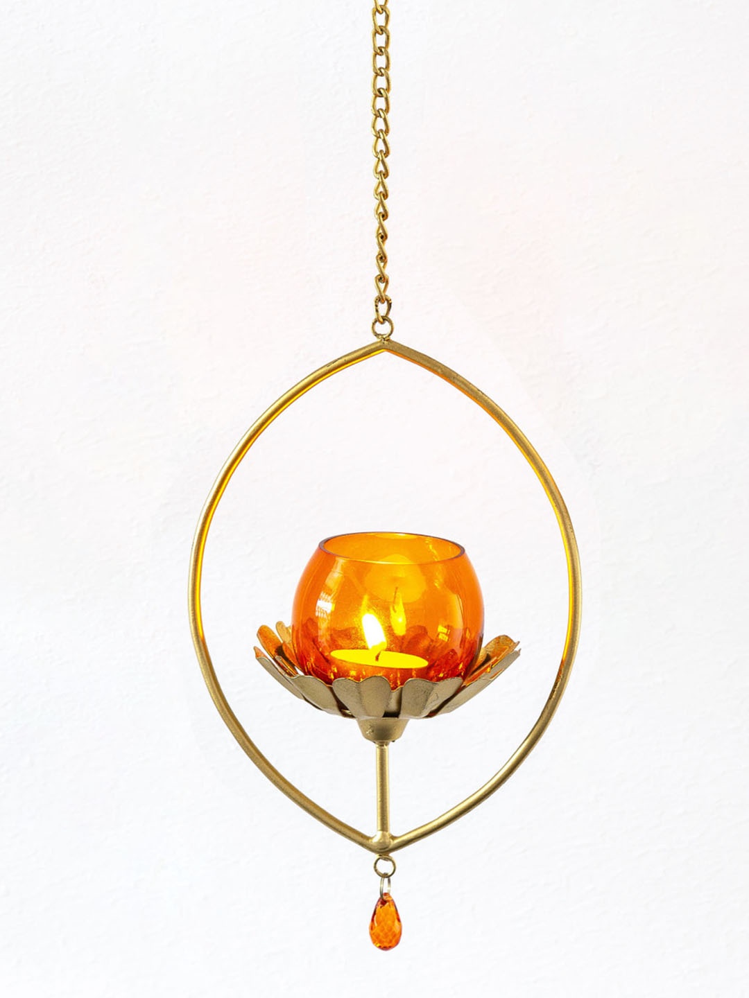 

Home Centre Orange & Gold-Toned Hanging T-Light Glass Candle Holder